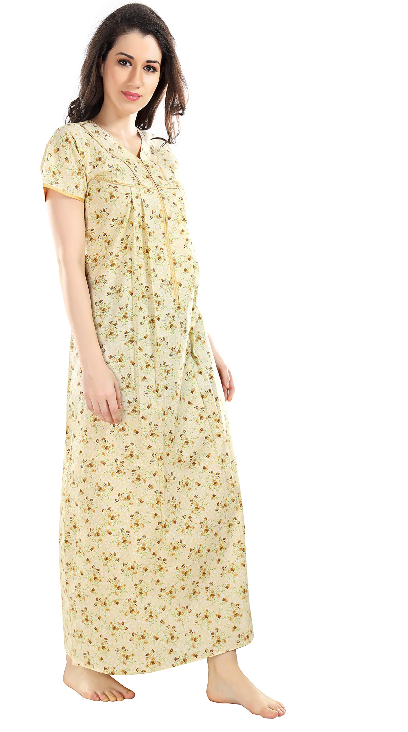 GarbGlide Women Printed Cotton Nighty - Beige - Image 3