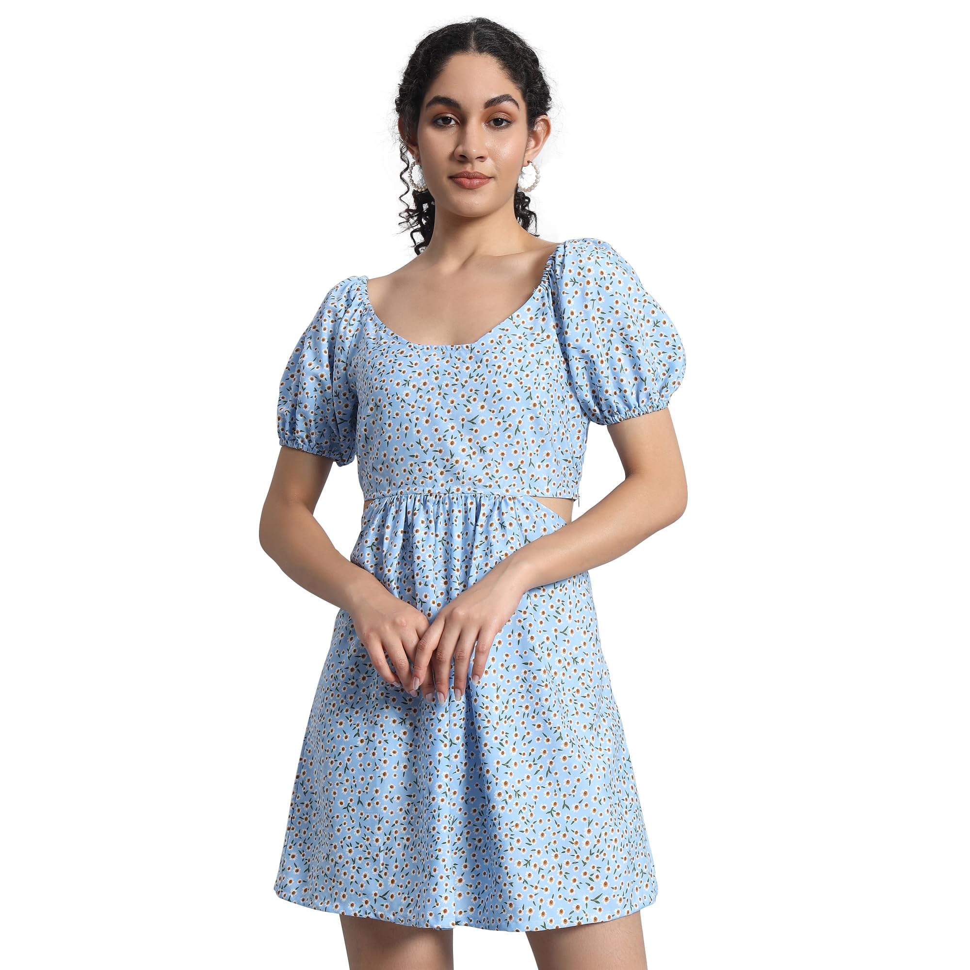 Mehrang Women's Blue Floral Print Dress