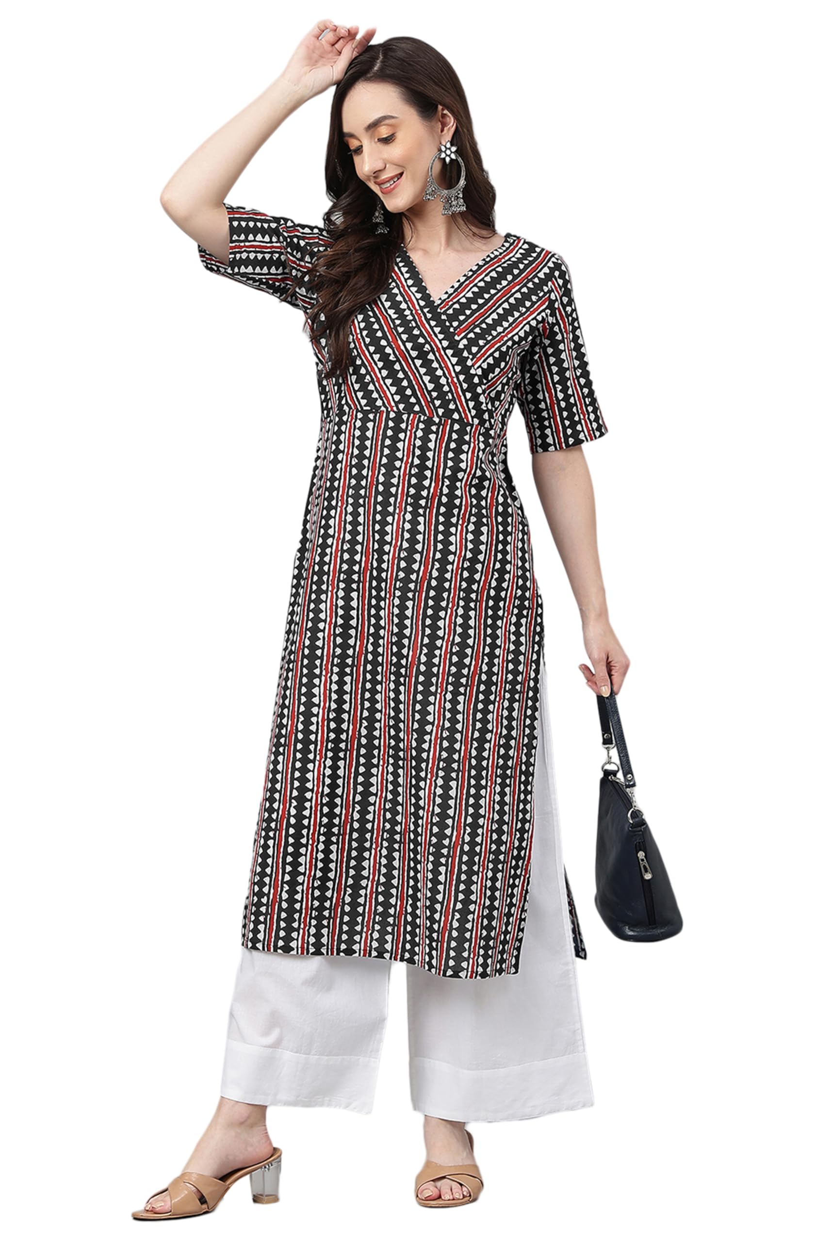 Janasya Women's Black Cotton Kurta