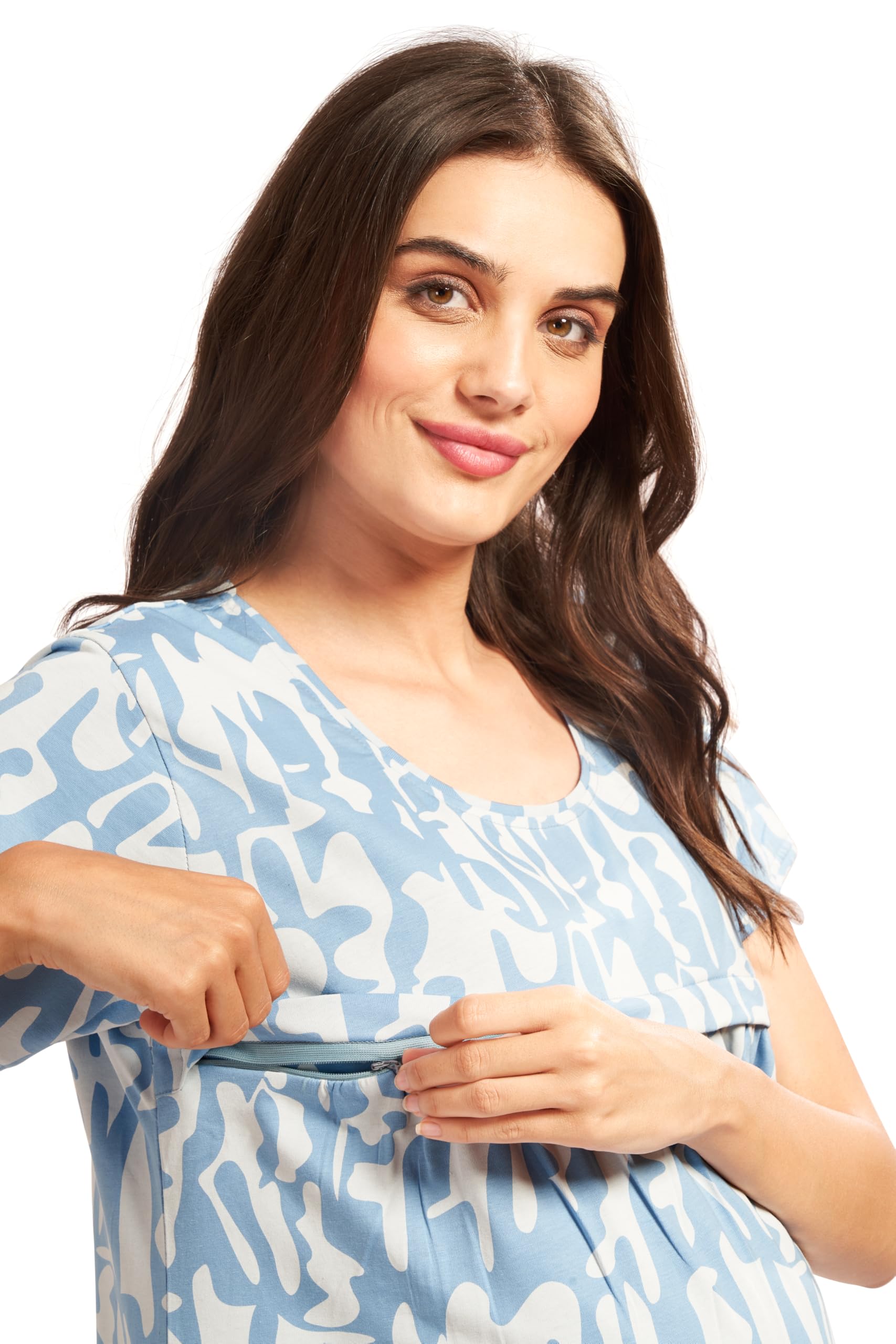 GarbGlide Women Maternity Nursing Nighty - Blue - Image 5