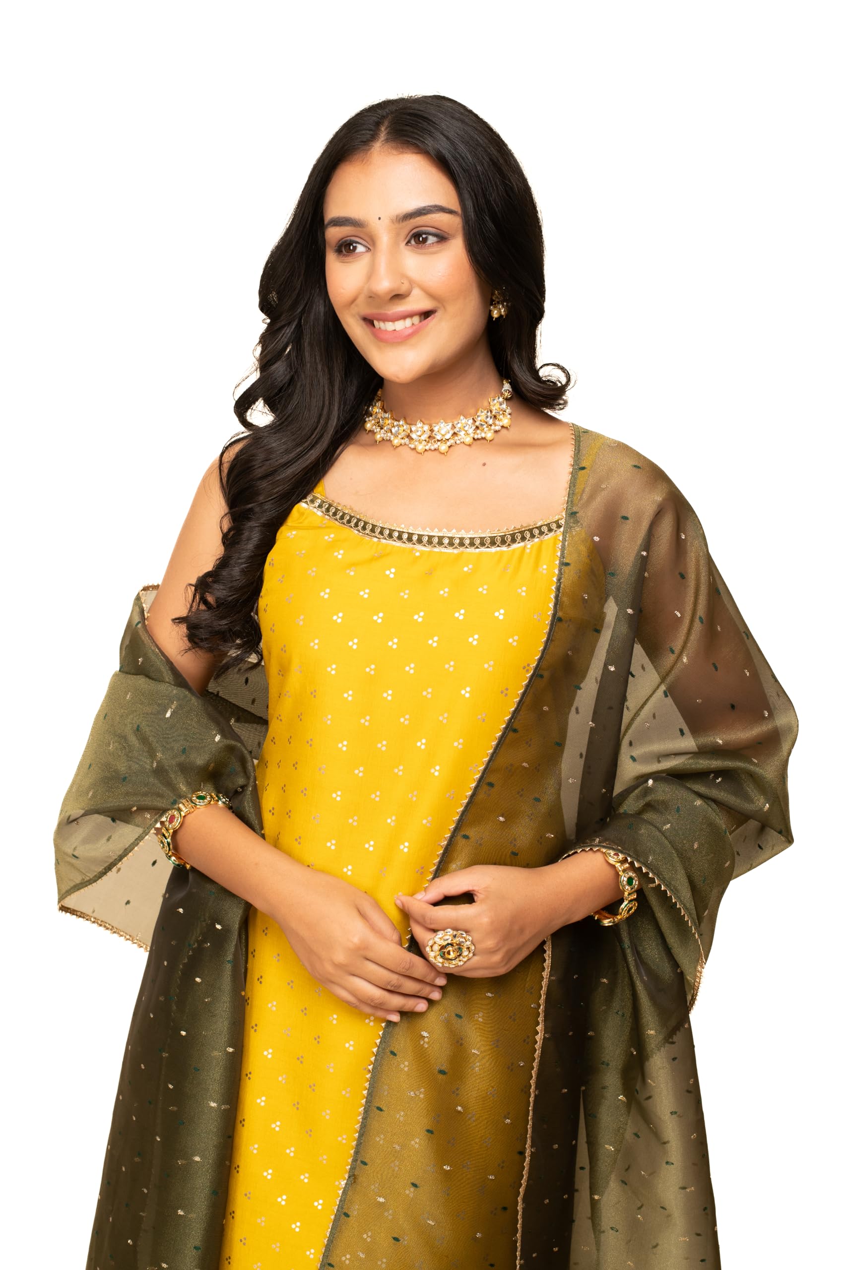 FIORRA Women's Yellow Silk Blend Kurta Set - Image 5