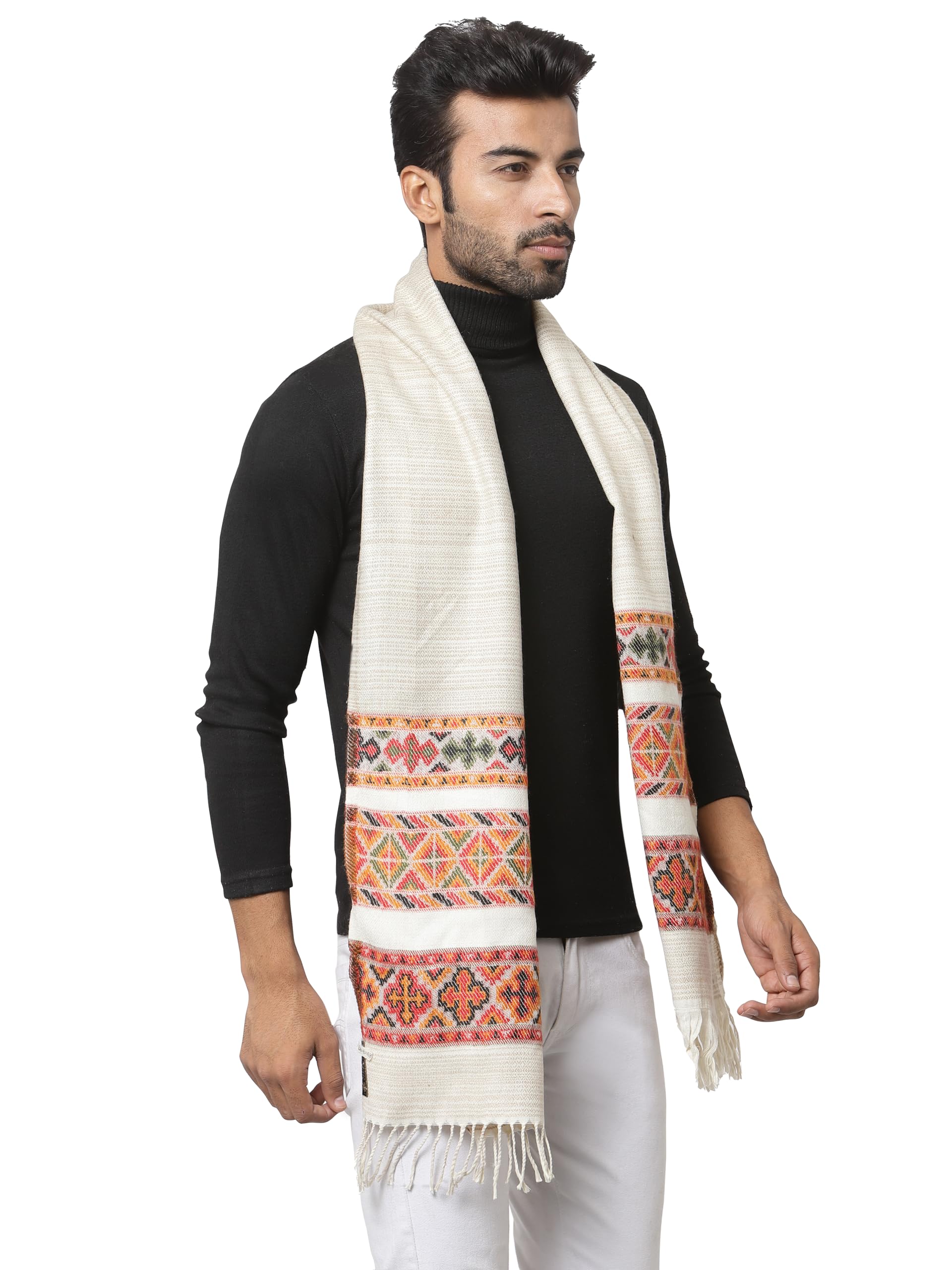 Weavers Villa Acro Wool Muffler for Men - Cream - Image 4