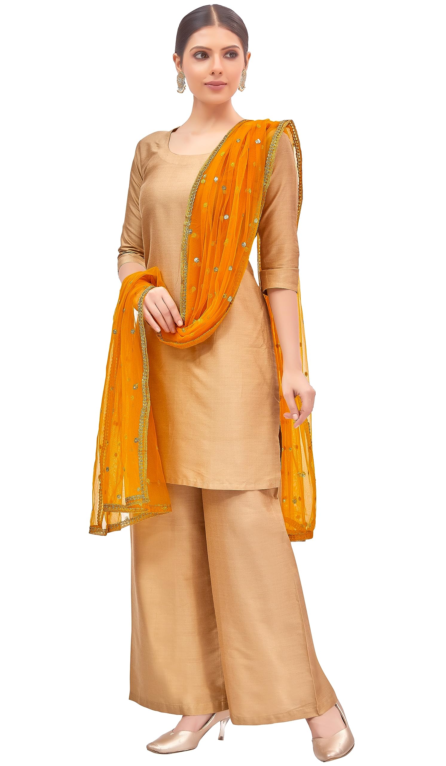 Studio Shringaar Women's Net Embroidered Dupatta - Mustard - Image 3