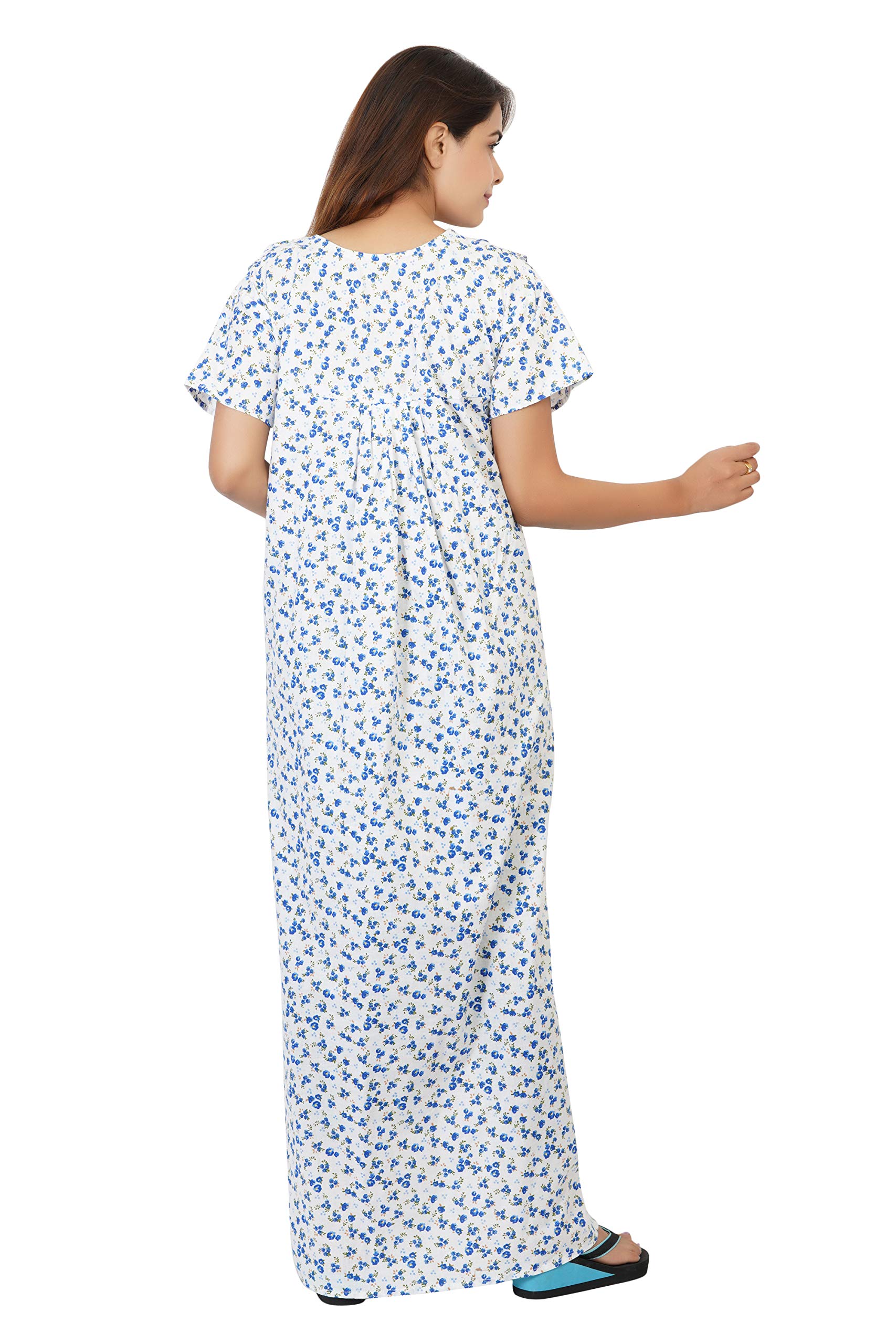 Himanshu Handloom Cotton Block Print Maxi Nighty for Women - Cherry Blue - Image 5