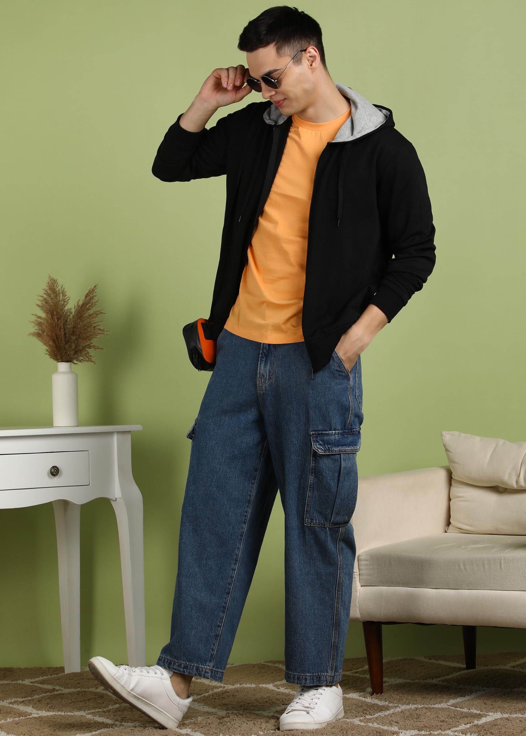 Alan Jones Men's Solid Zipper Hoodie Sweatshirt - Image 2