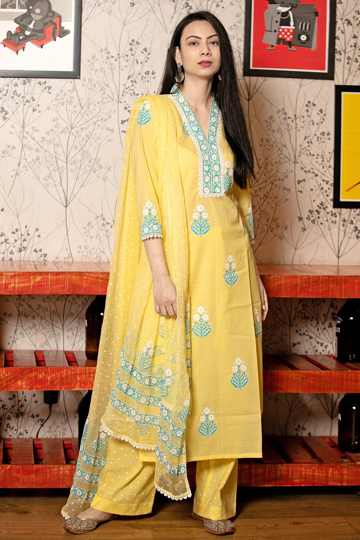 GoSriKi Women's Mustard Kurta Set - Image 3