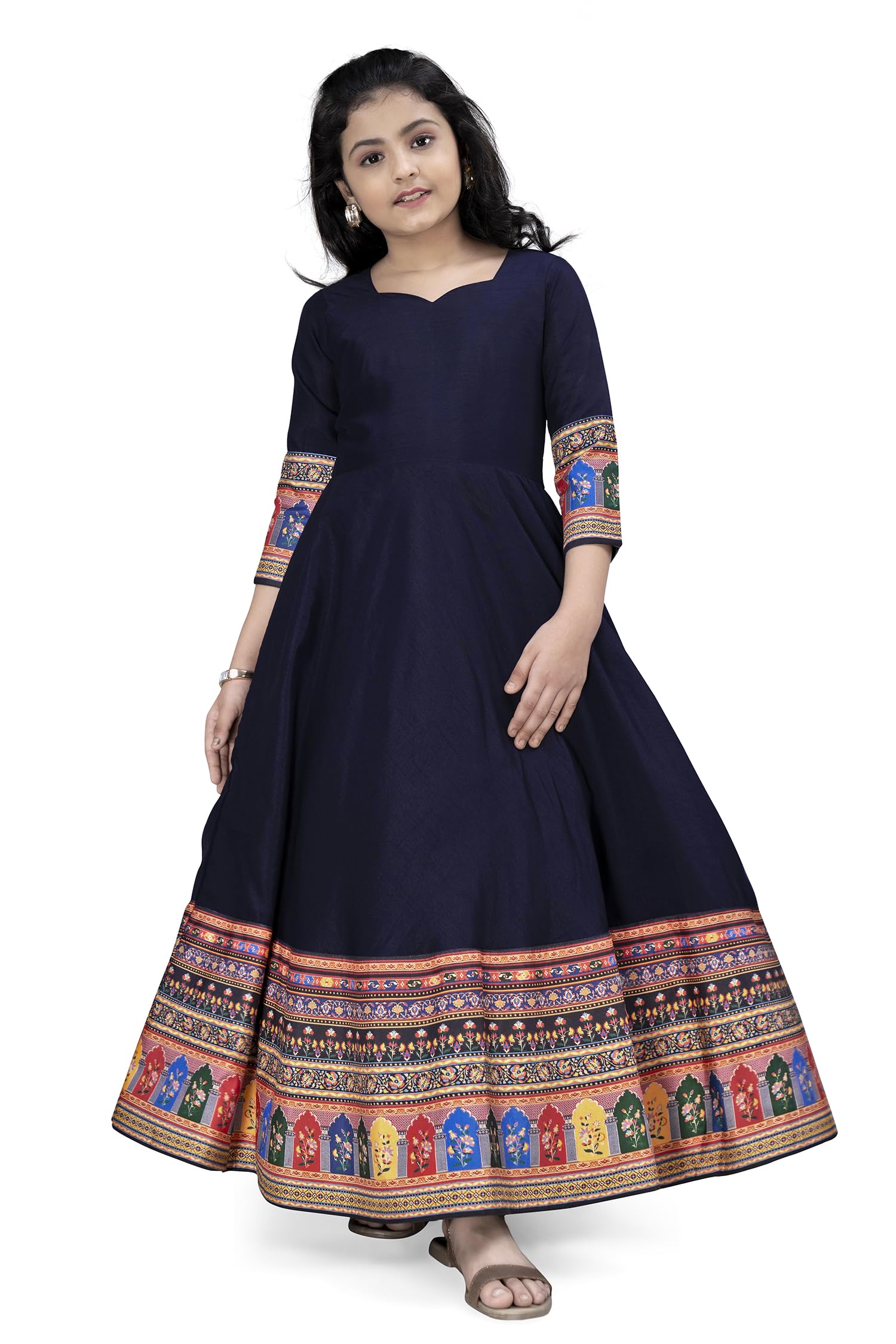 Anarkali Maxi Dress - Navy Blue Crape Silk