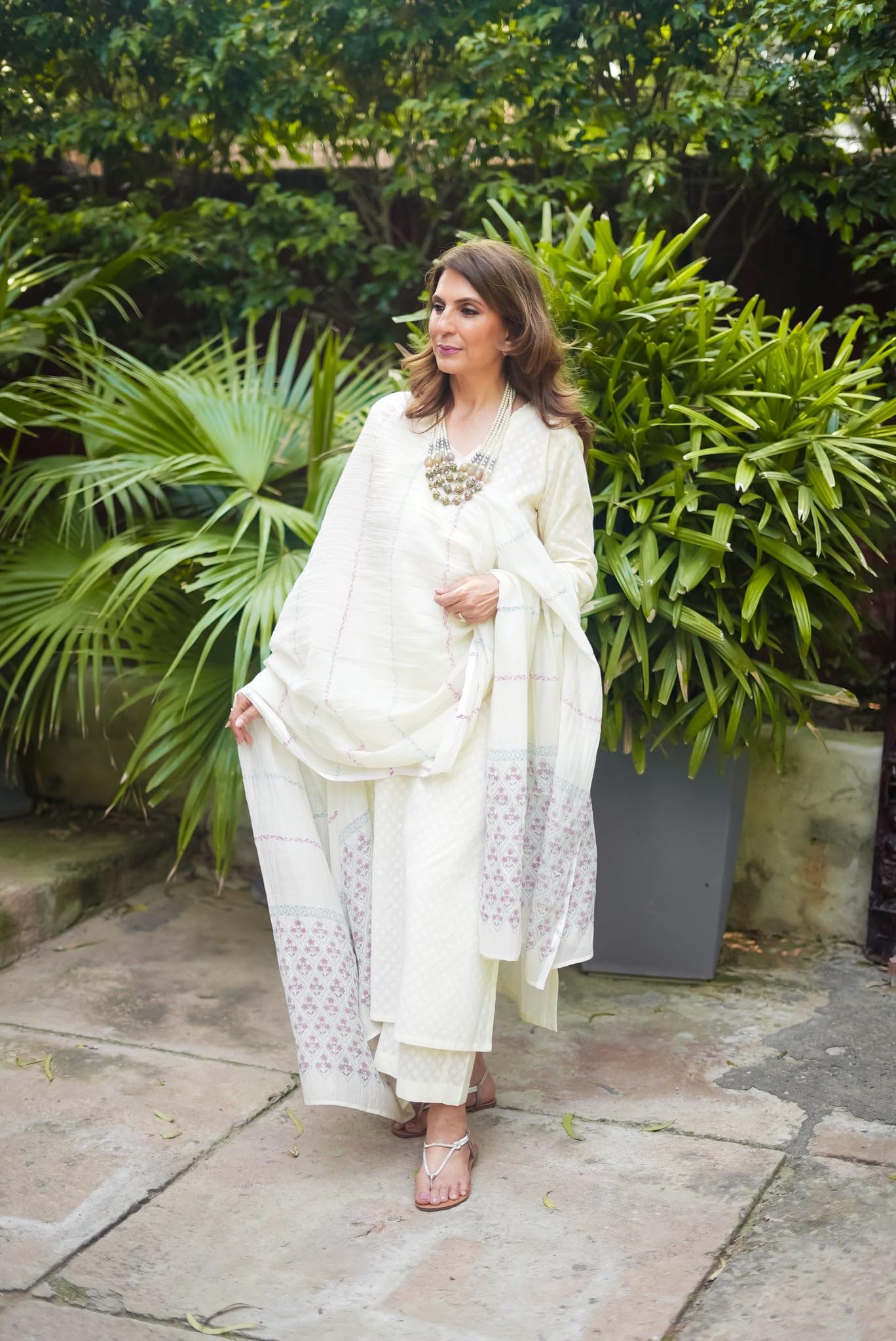 ANNI DESIGNER Women's Rayon Blend Kurta with Pant & Dupatta - White - Image 3
