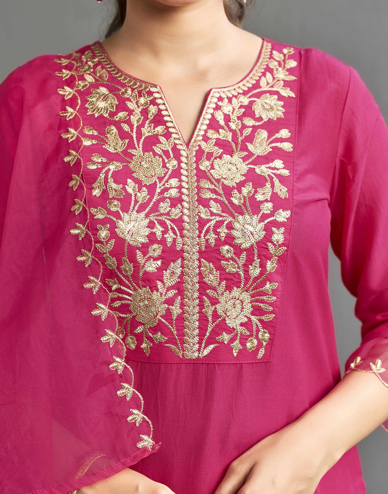 SKYLEE Dark Hot Pink Silk Blend Kurta Set for Women - Image 5