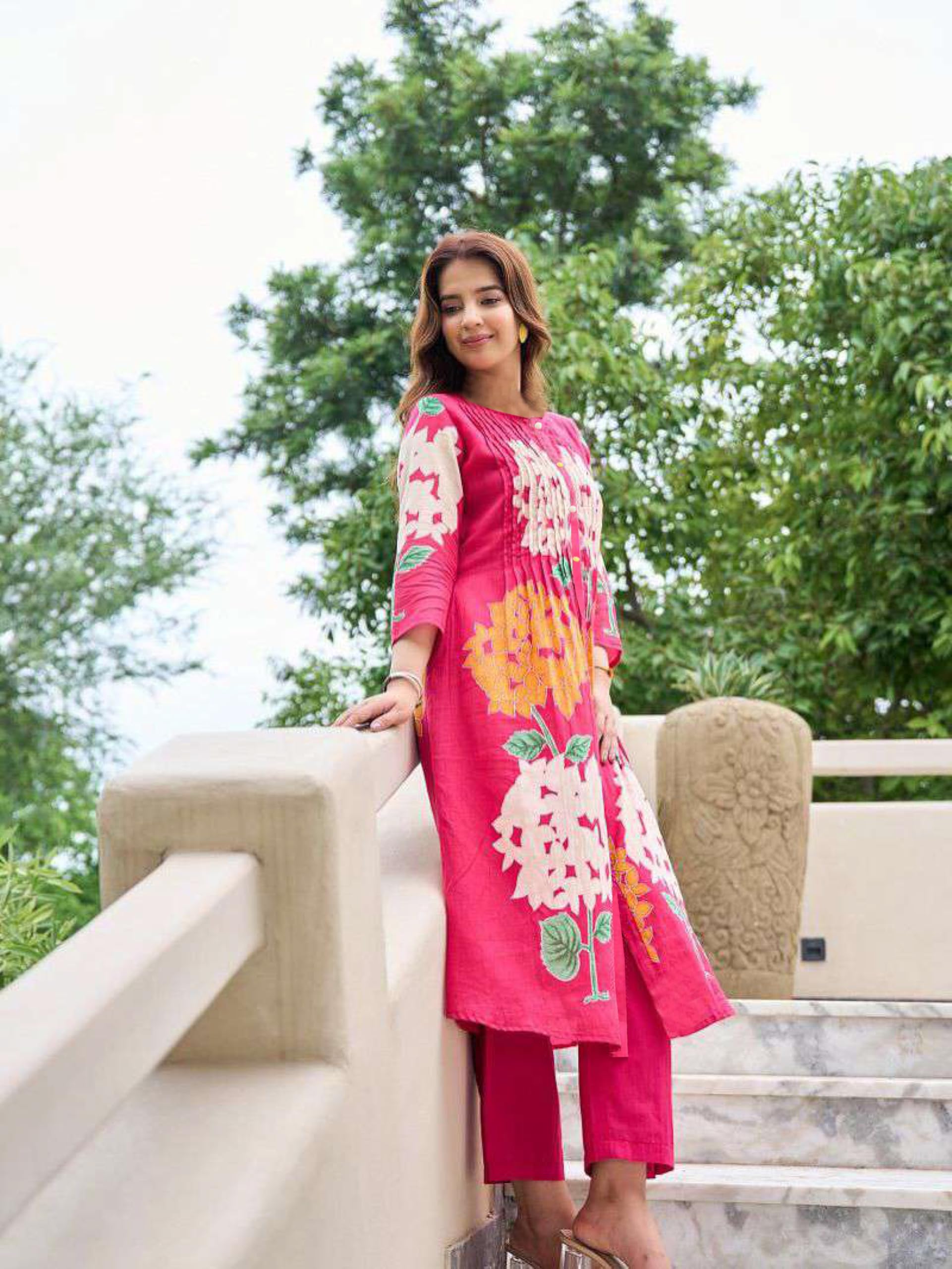 Paula Pink Rayon Kurta Set for Women - Image 4