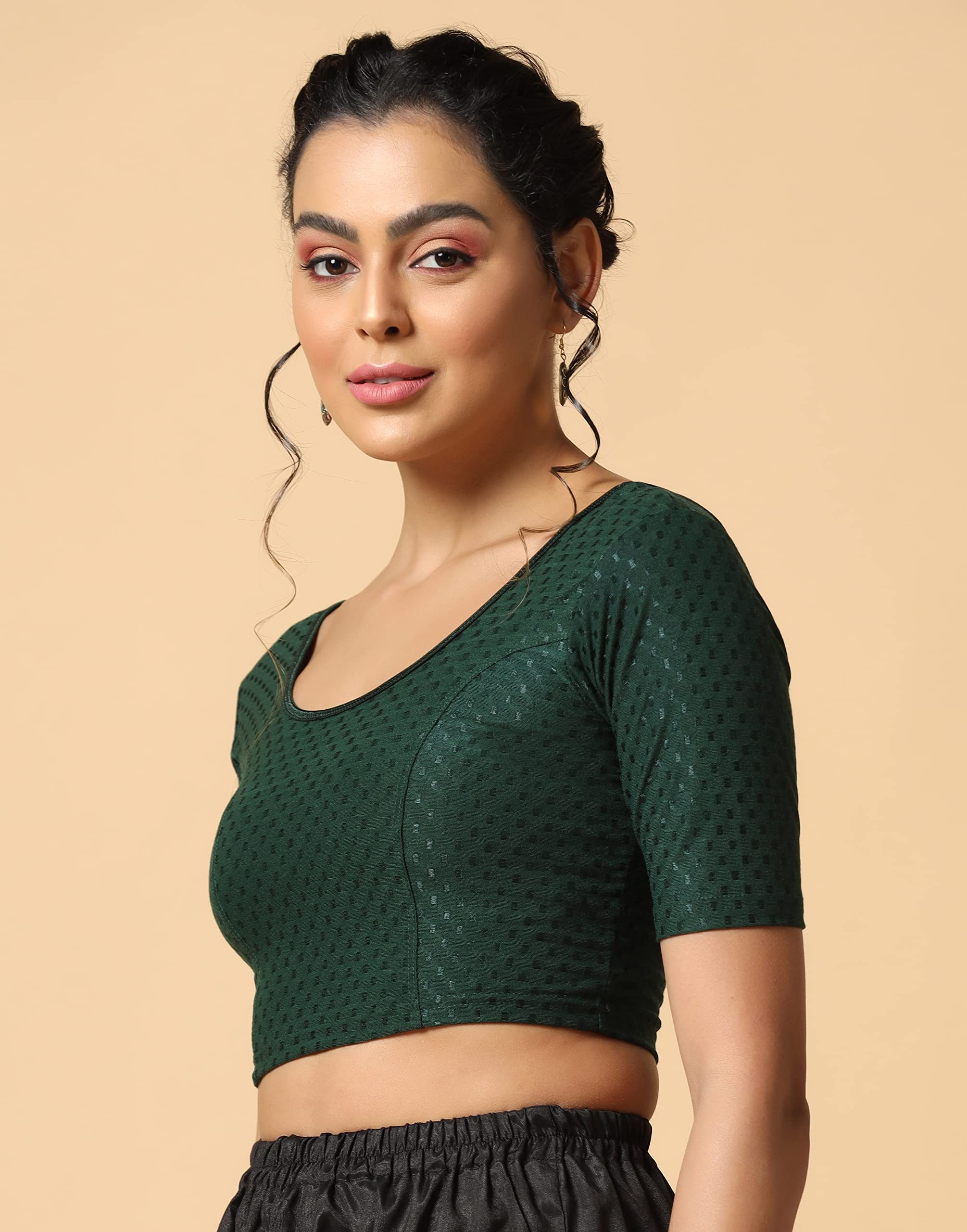 TOPLOT Cotton Blend Lycra Blouses - Green - Image 5