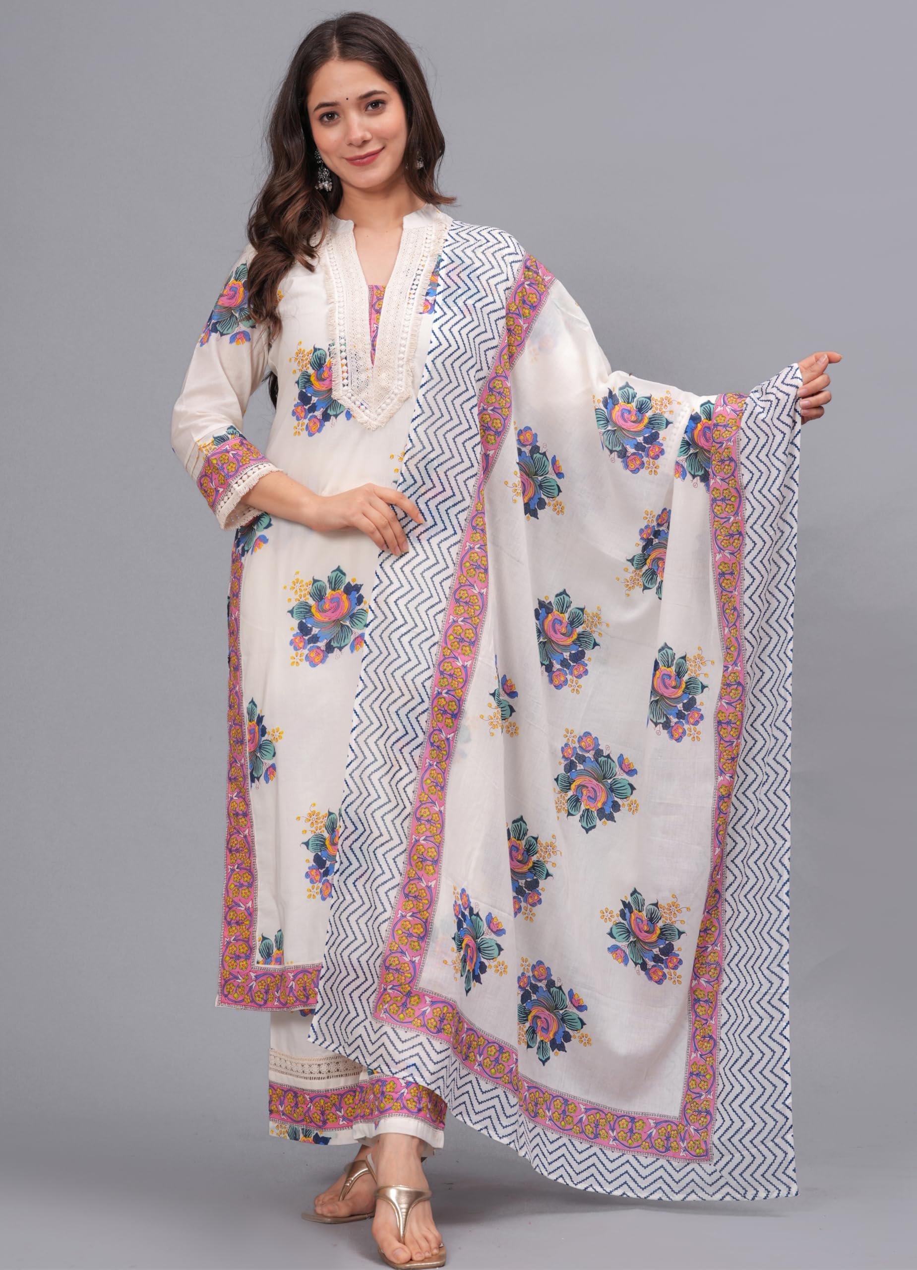 Amayra White Cotton Printed Kurta Set - Image 2