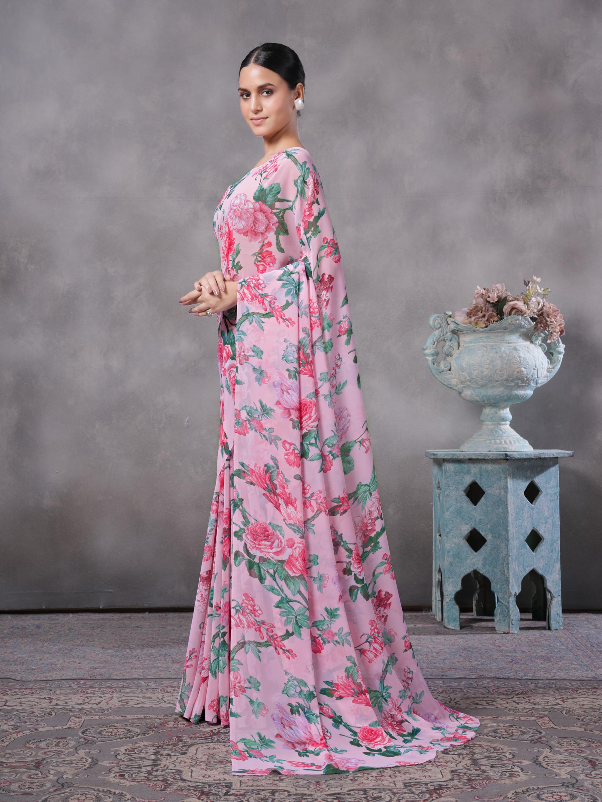 Garden Vareli Pink Georgette Saree - Image 2