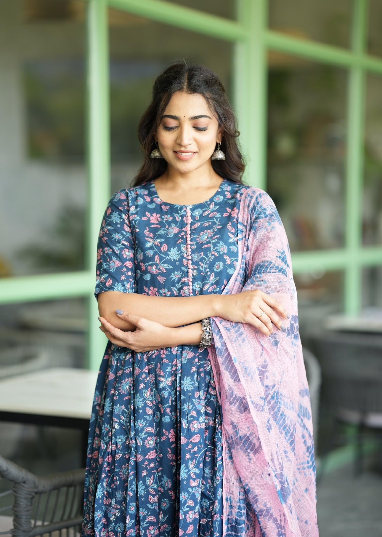 GoSriKi Women's Cotton Blend Anarkali Kurta - Blue - Image 5