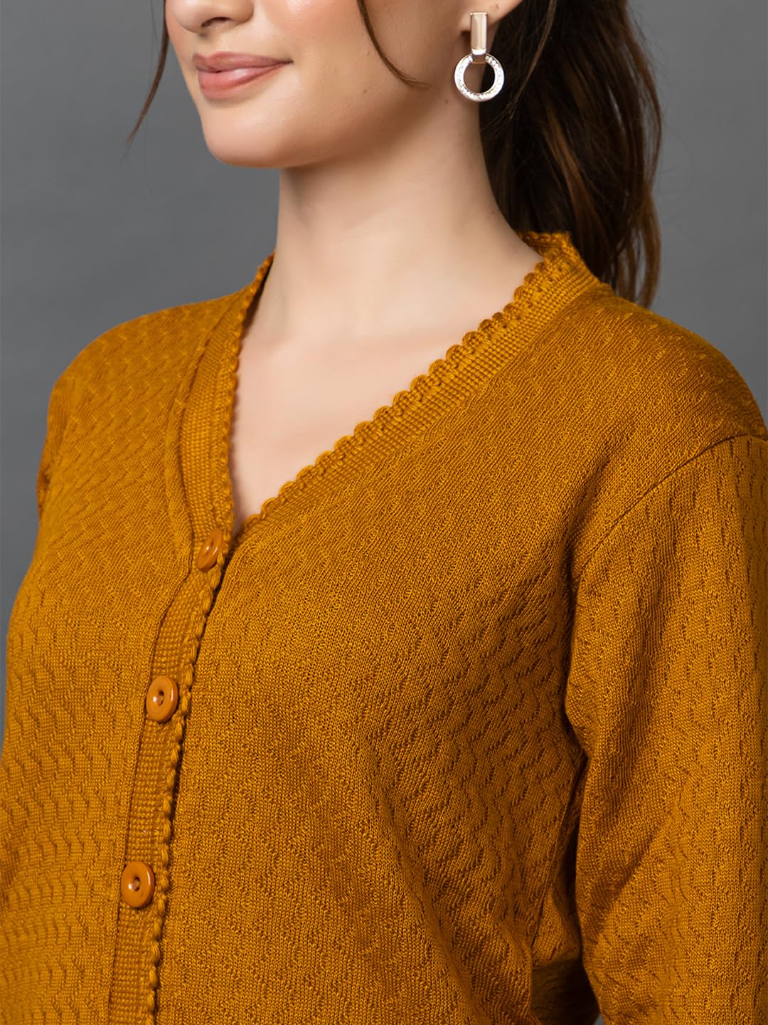 Prashar Women's Woolen V-Neck Cardigan - Gold - Image 3