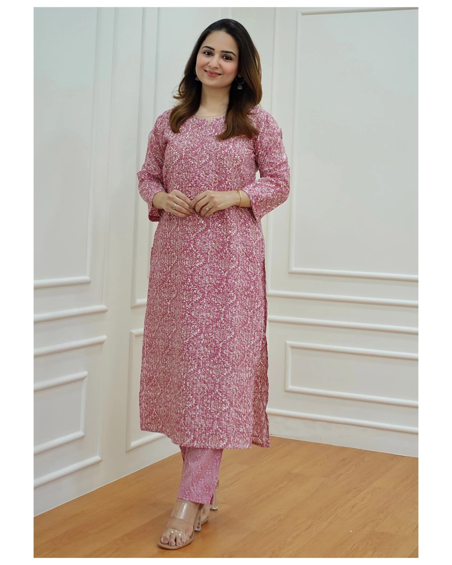 KLOSIA Women Embroidery Kurta and Pant Set - Pink - Image 3