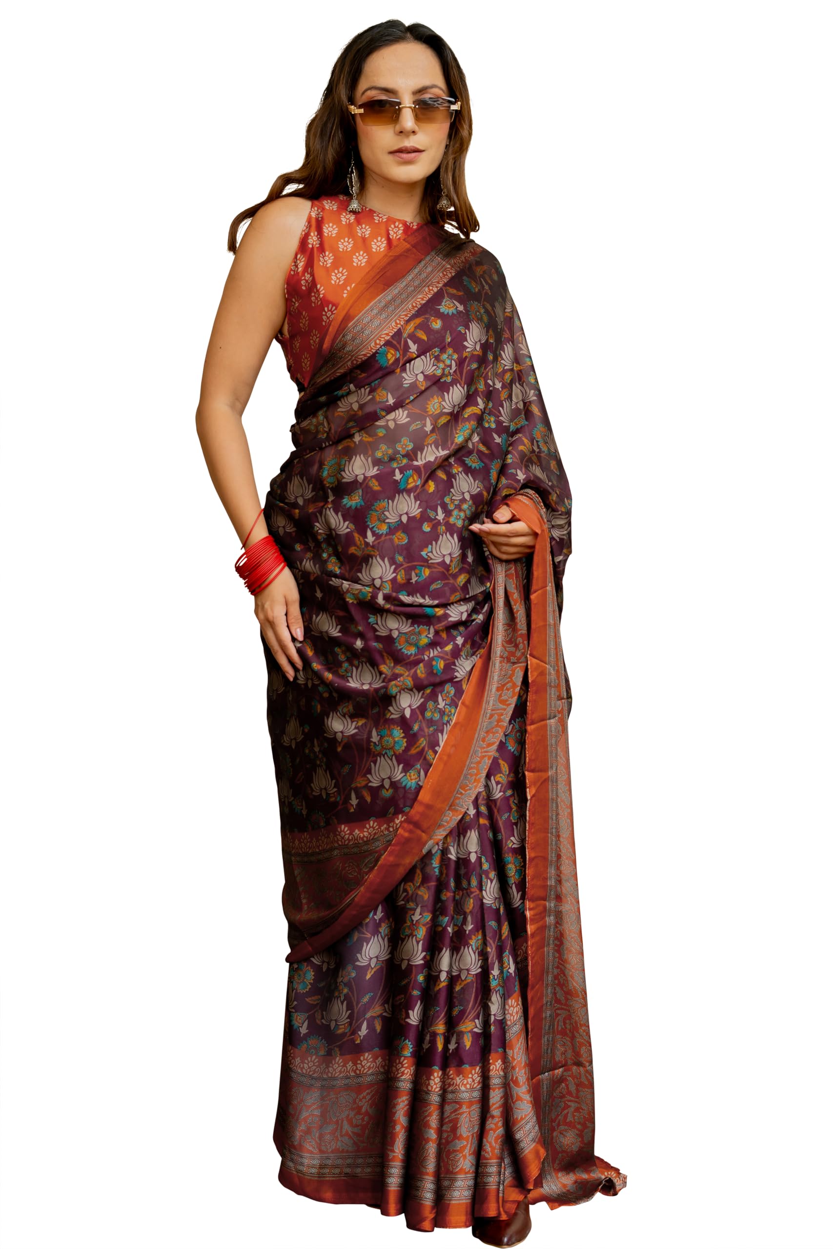 MIRCHI FASHION Chiffon Georgette Floral Saree for Women - Wine