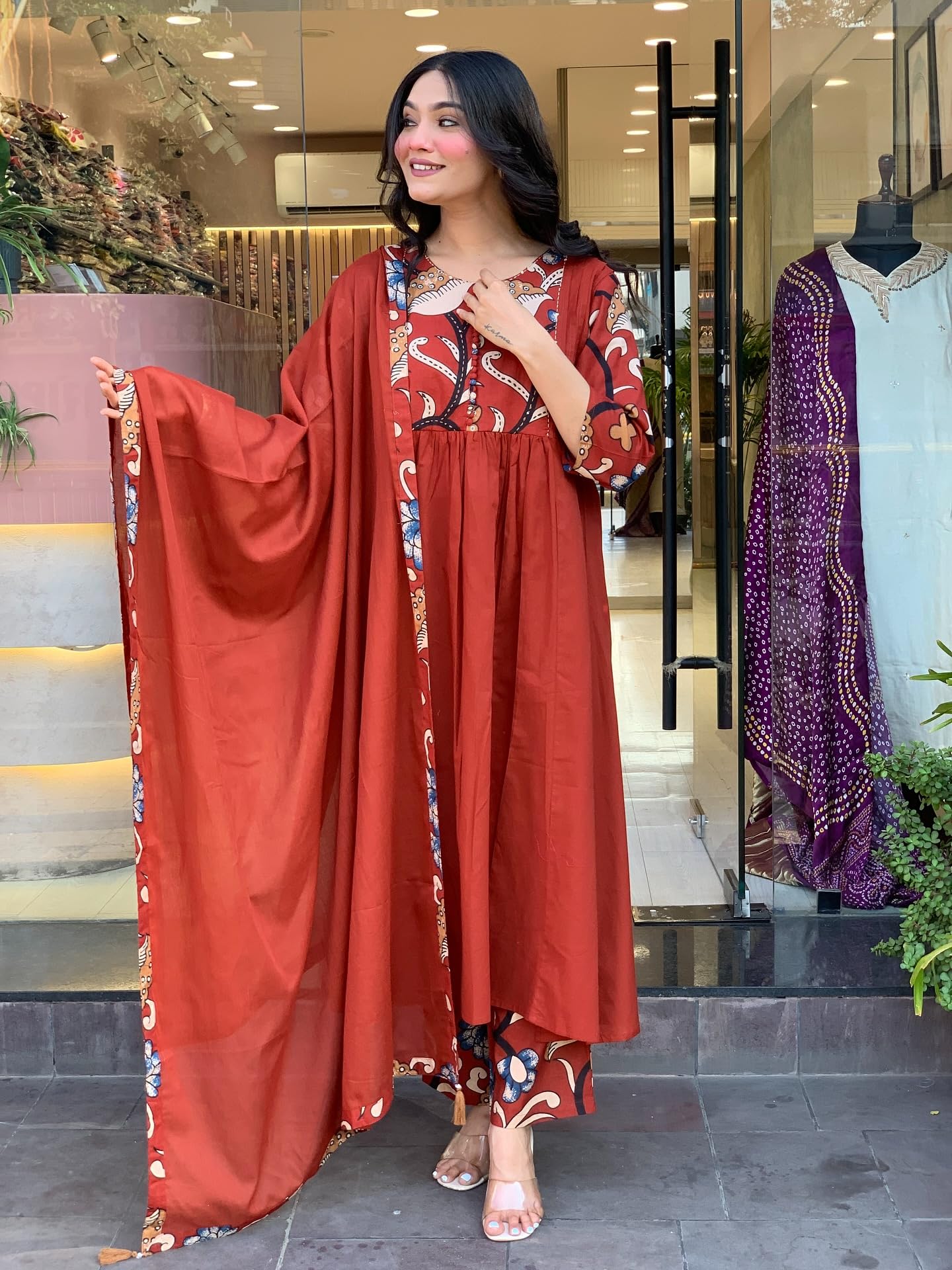 GoSriKi Rust Anarkali Kurta Set for Women - Image 4