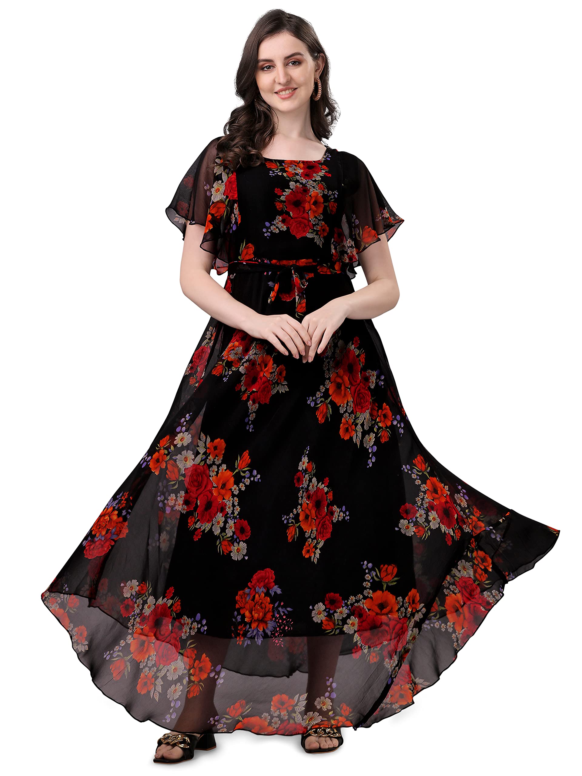 GarbGlide Women Georgette Floral Printed Gown