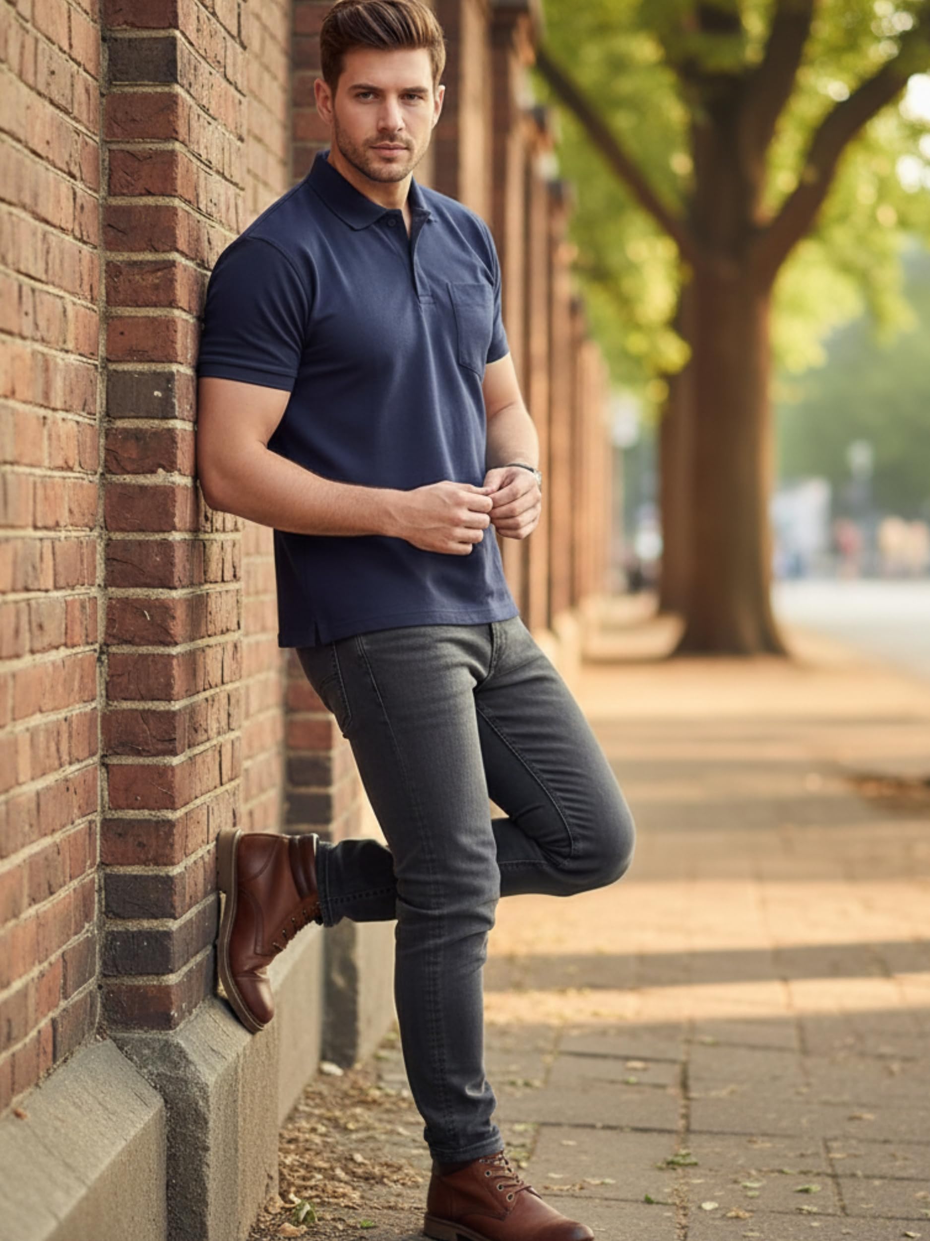 SMAN Polo T-Shirt for Men - Navy Blue - Image 4