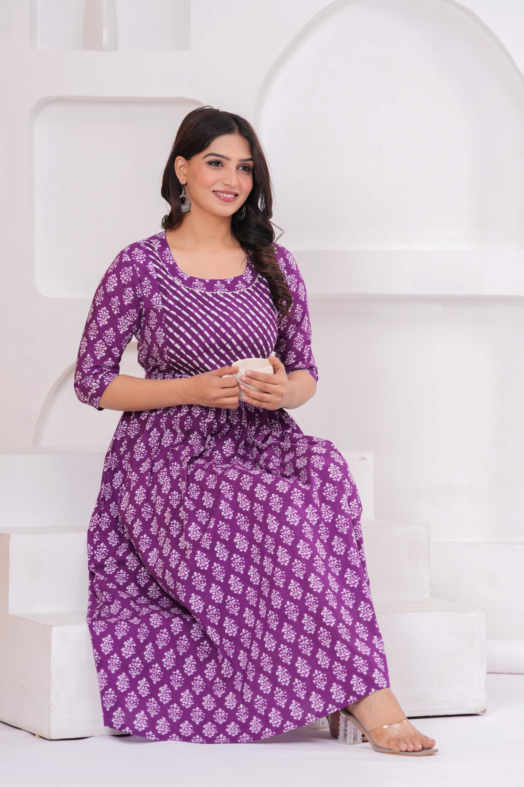 JAIPURFAME Women's Kurti Gown Maternity Dress - Purple - Image 5