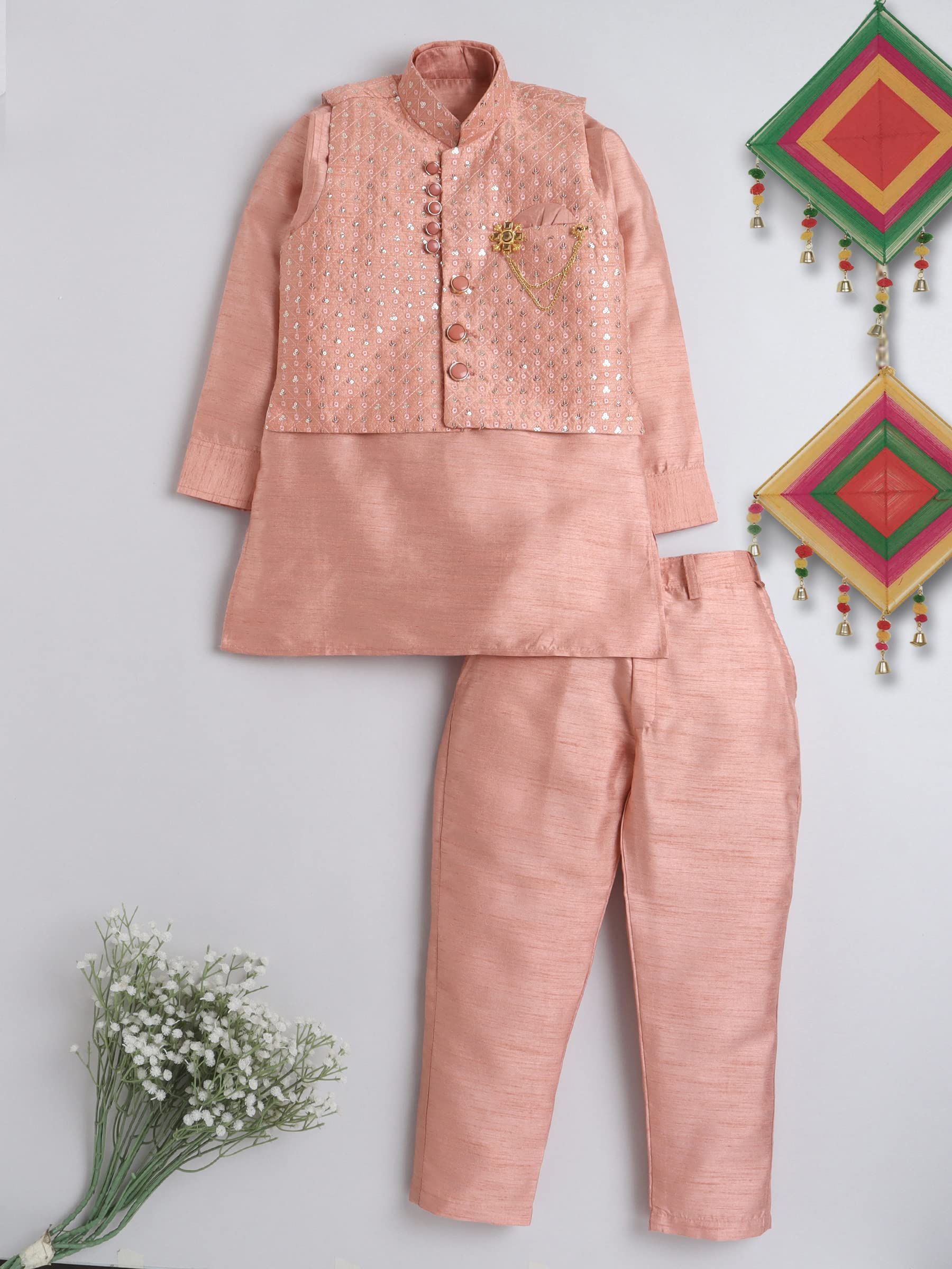 AHHAAAA Kids Ethnic Cotton Silk Nehru Jacket Kurta Pyjama Set - Image 2