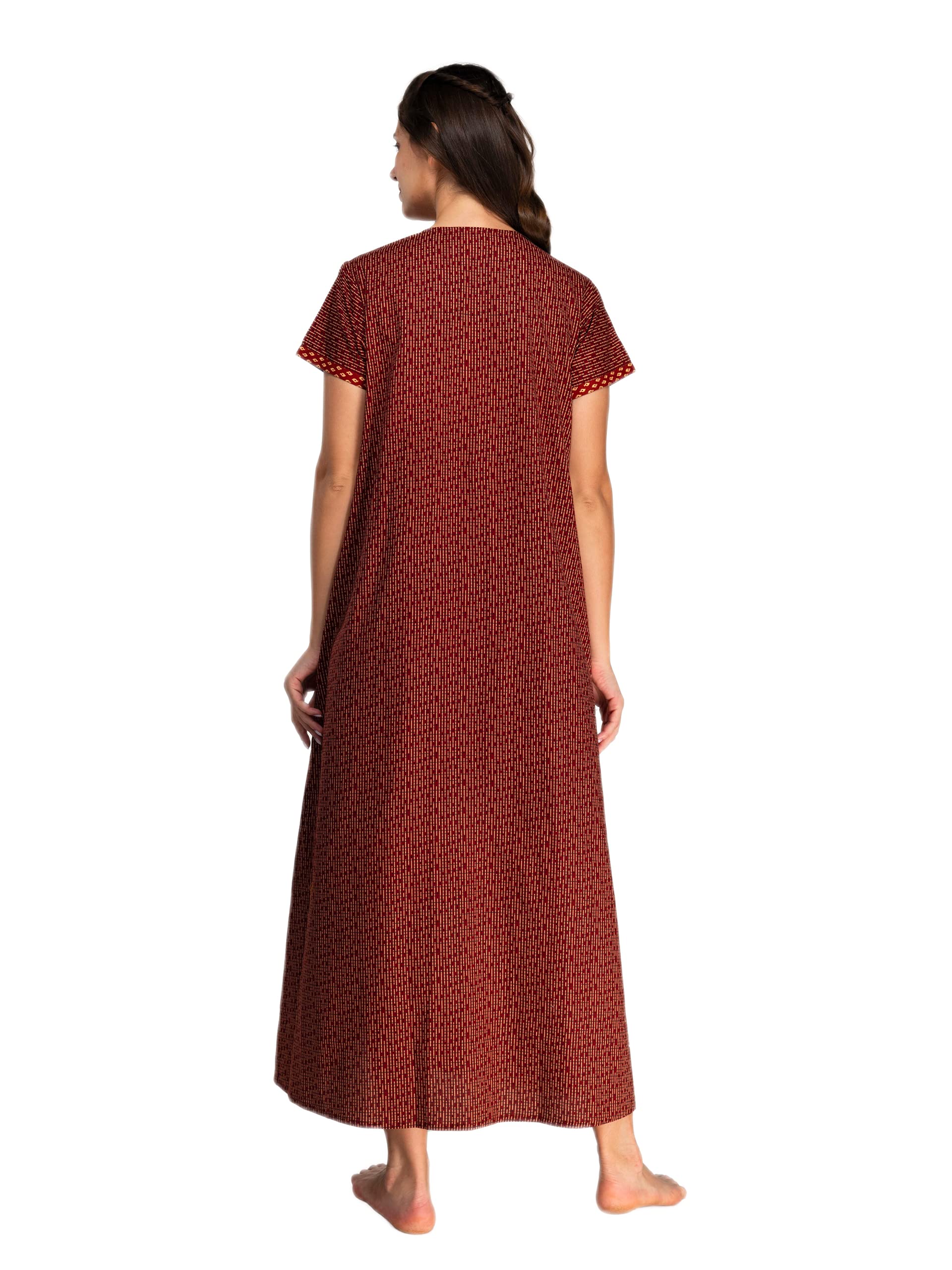 Evolove Women's Cotton Long Maxi Night Gown - Night Maroon - Image 2