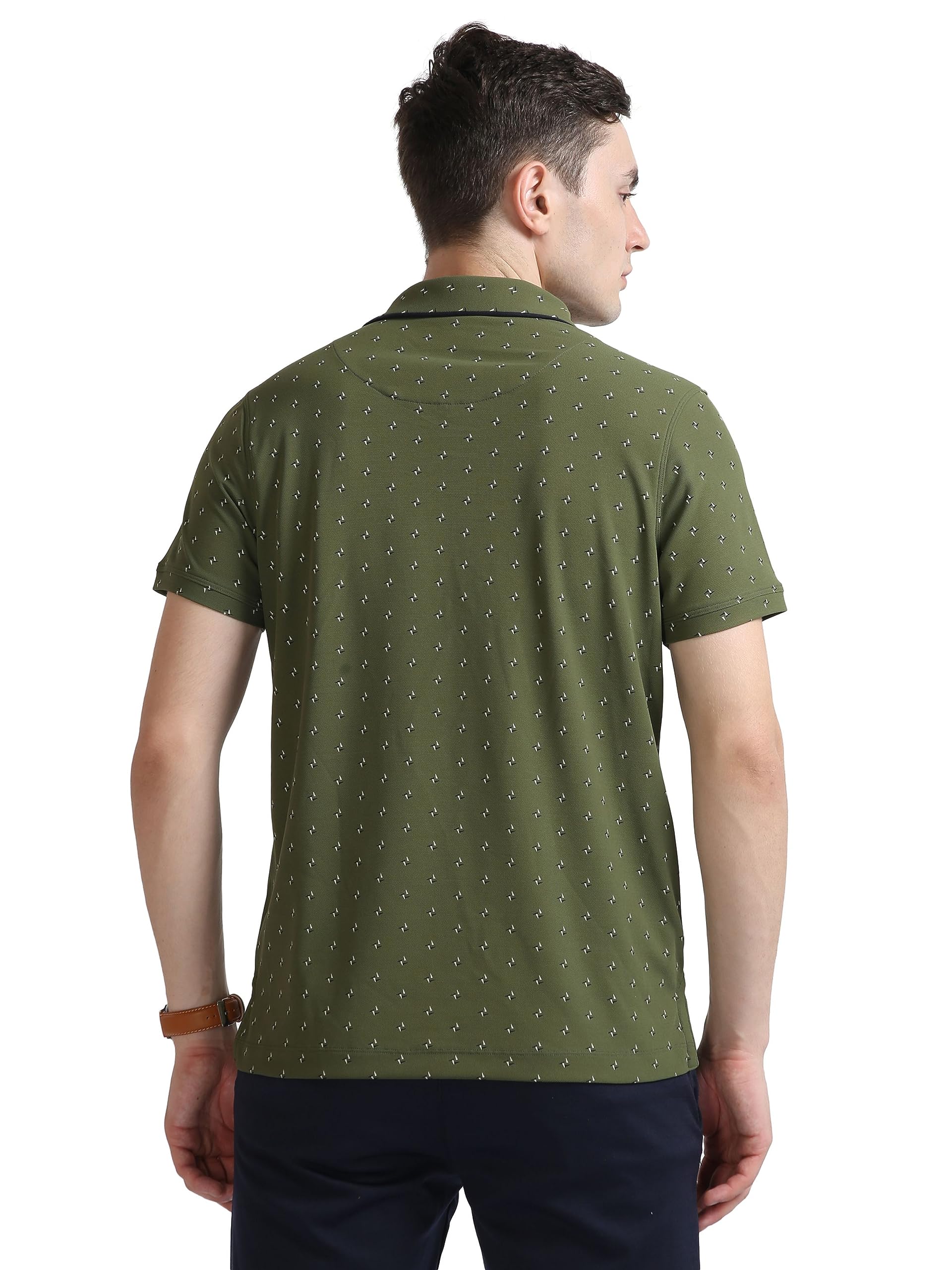 STELLERS Men's Olive Green Printed Polo T-Shirt - Image 4