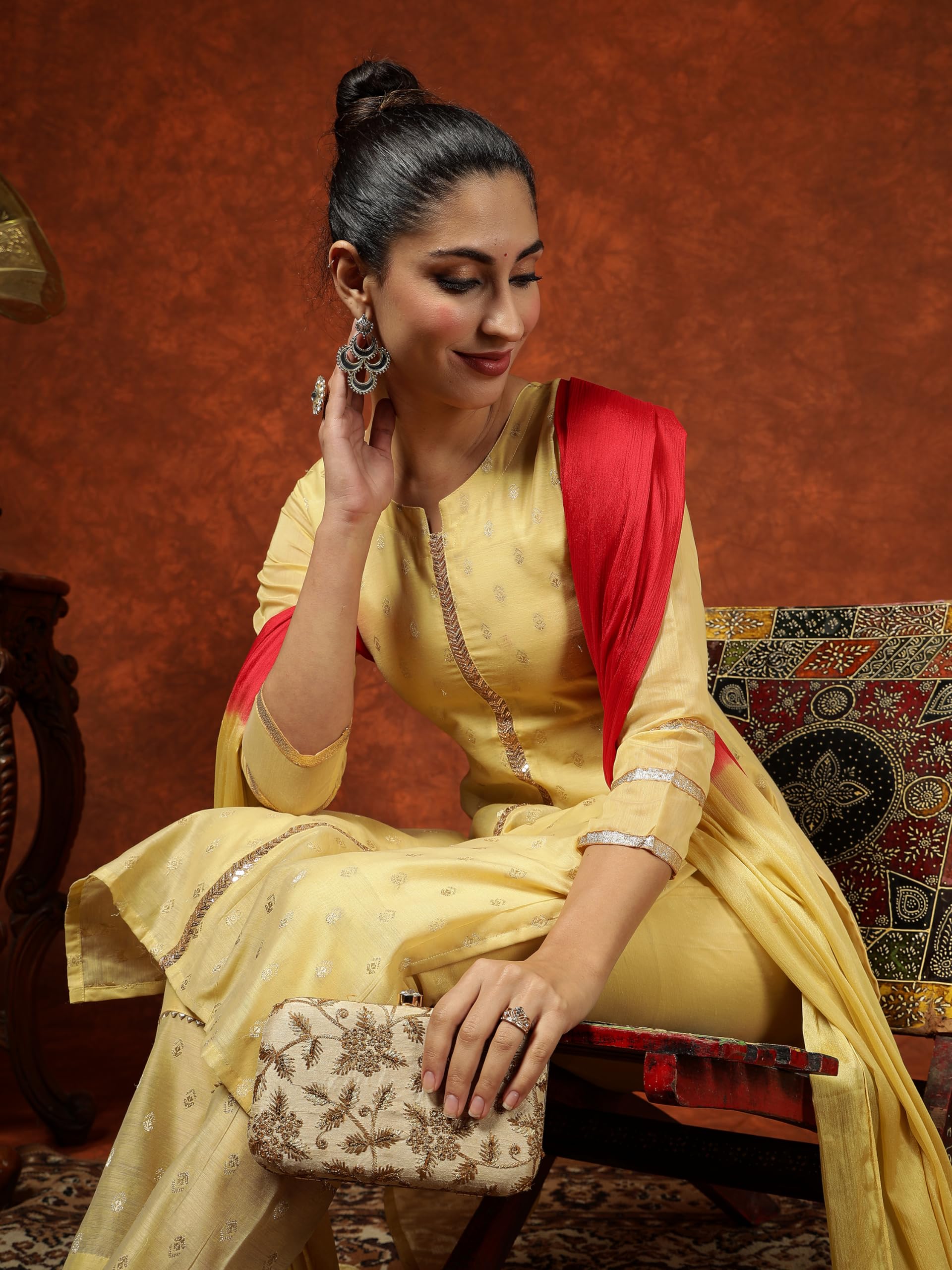 EthnicJunction Chanderi Silk Kurta Pant Dupatta Set - Image 3