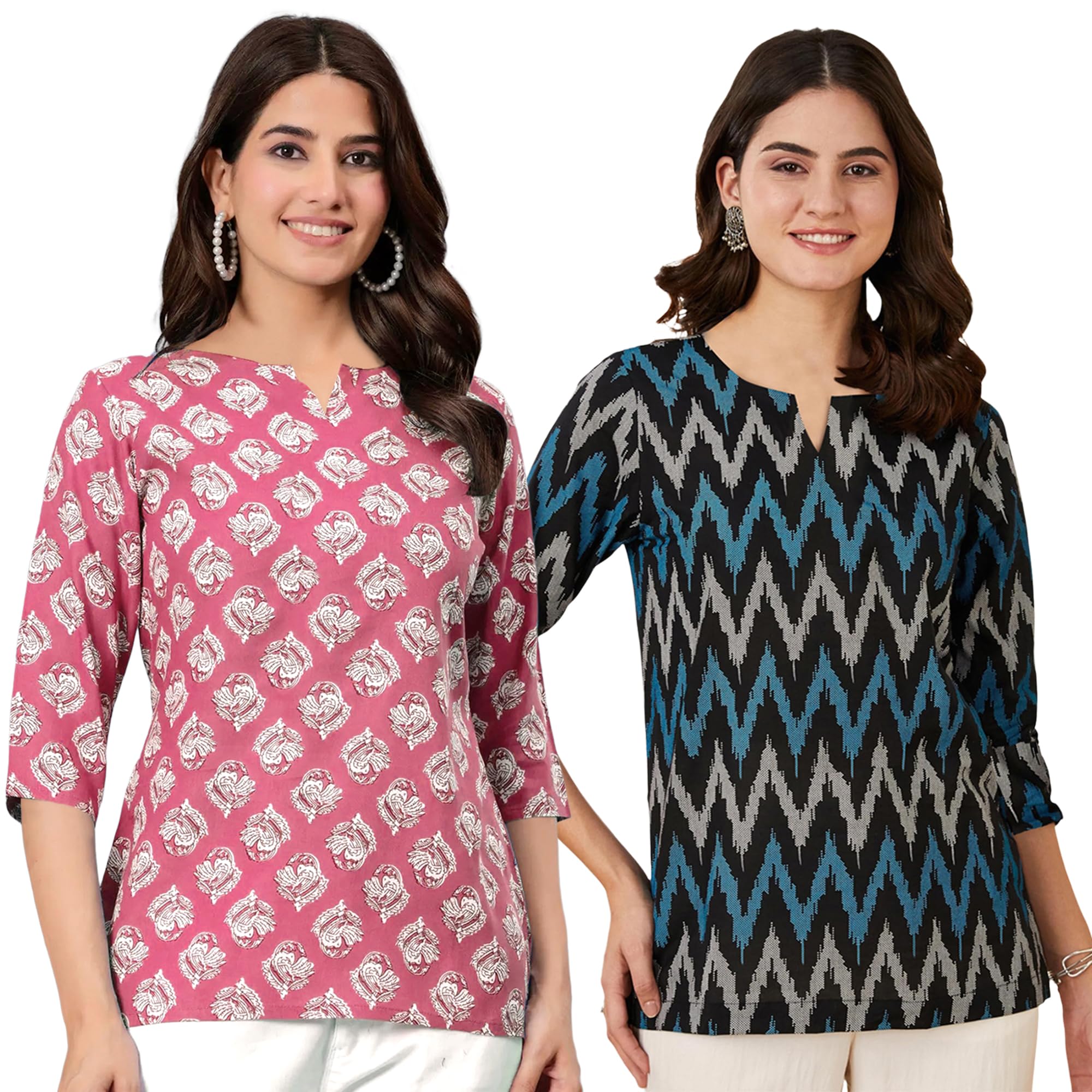 GarbGlide Women's Printed Cotton Blend Kurti - Pink Black