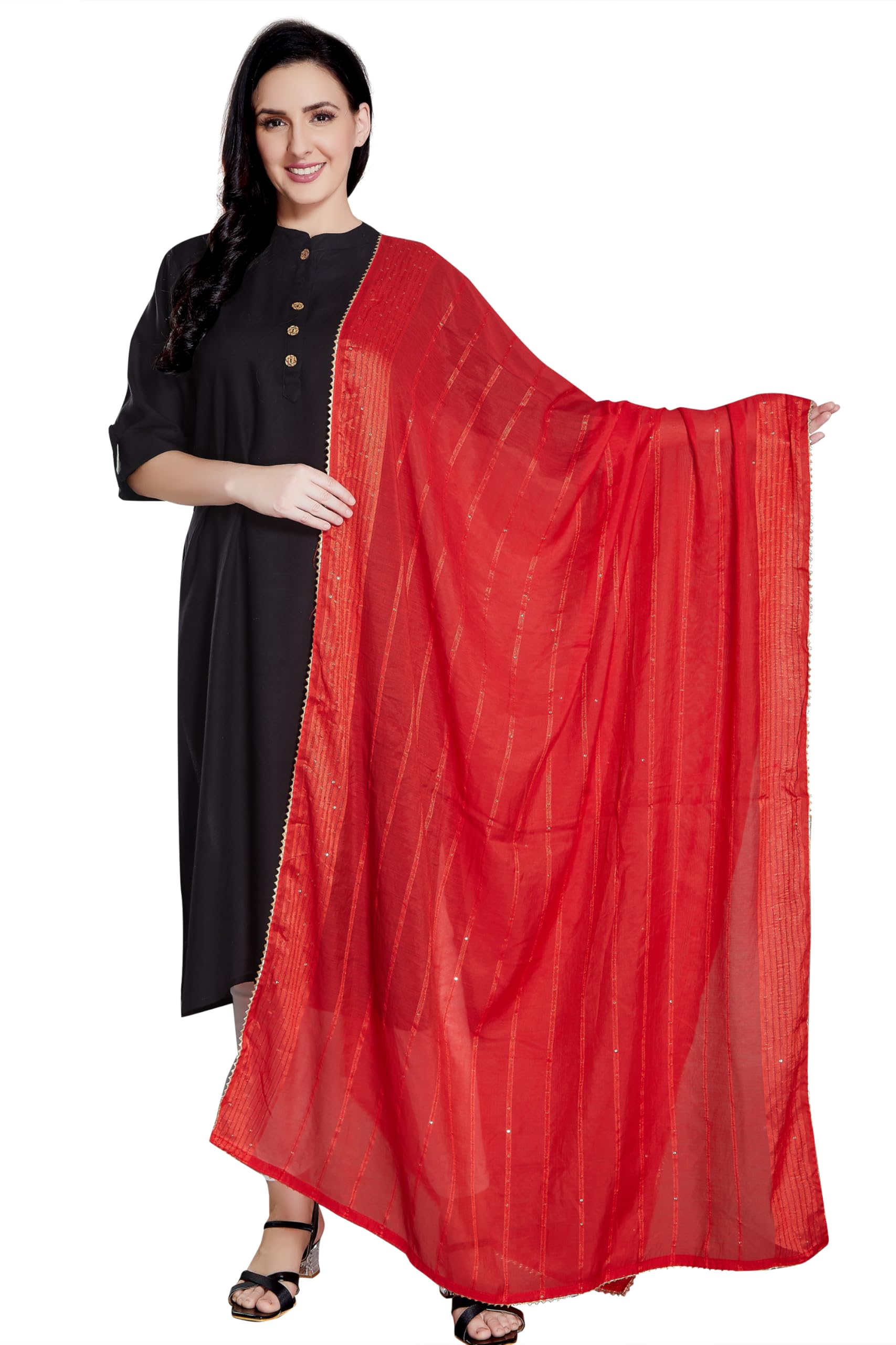 RANI SAAHIBA Women's Cotton Embroidered Dupatta - Red