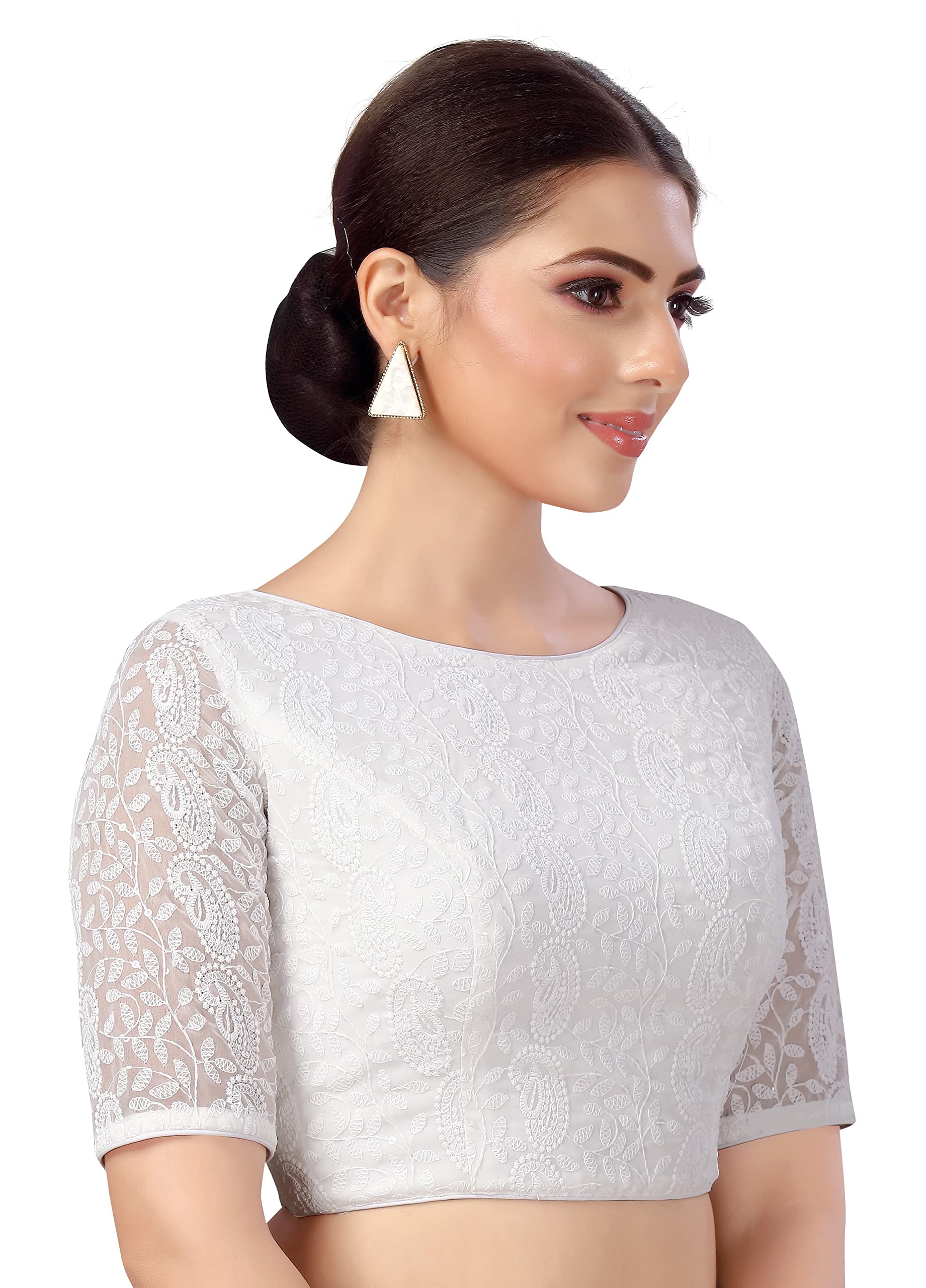 Studio Shringaar White Georgette Chikankari Saree for Women - Image 2