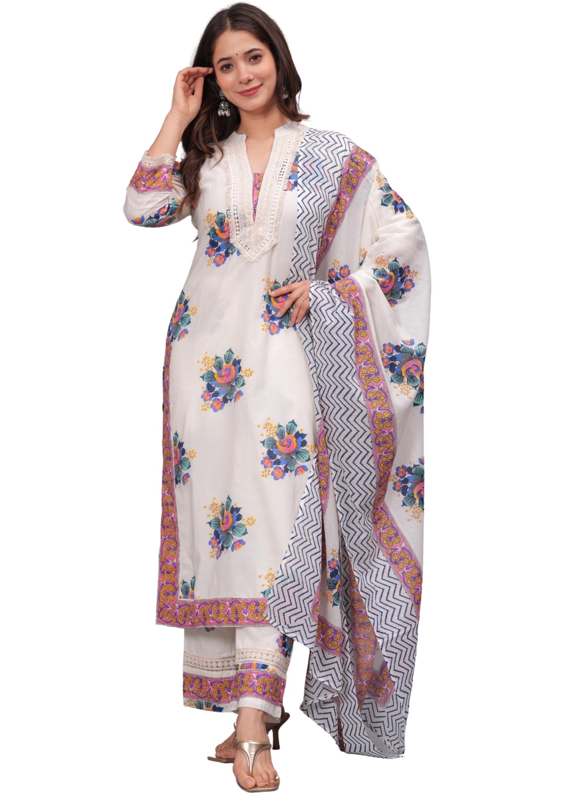 Amayra White Cotton Printed Kurta Set