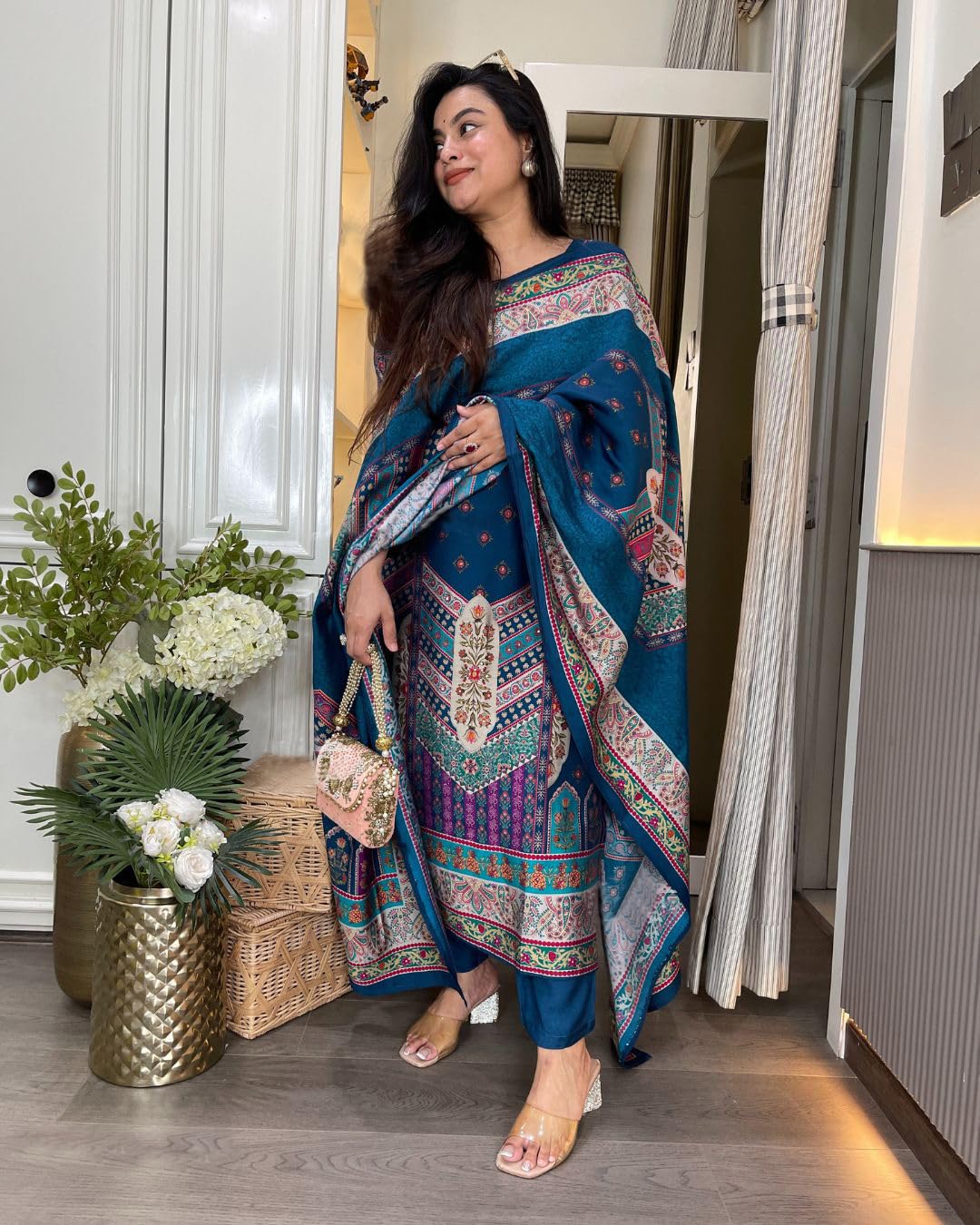 GoSriKi Blue Rayon Viscose Kurta Pant Set for Women - Image 5