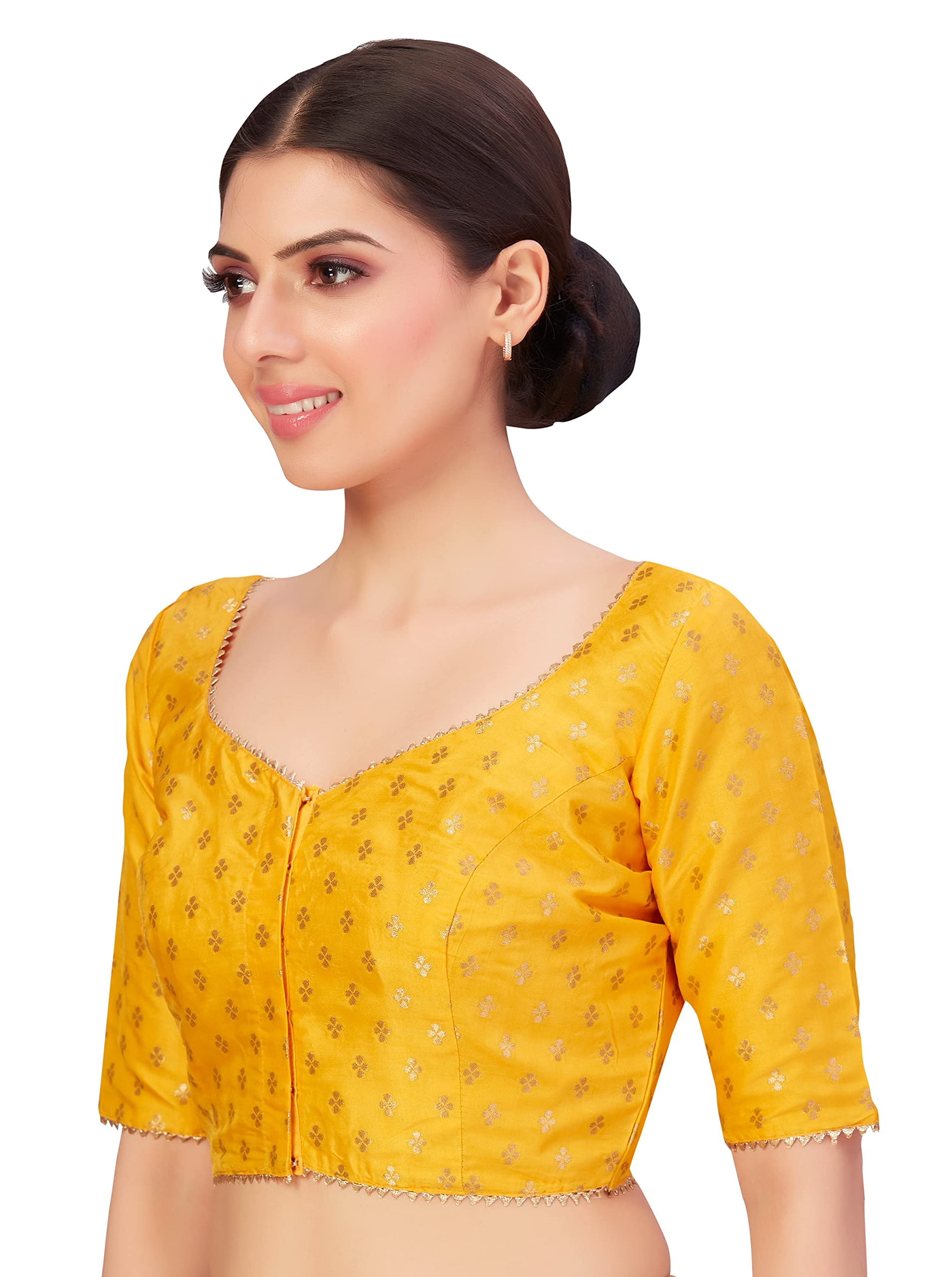 Studio Shringaar Yellow Banarasi Brocade Saree Blouse - Image 3