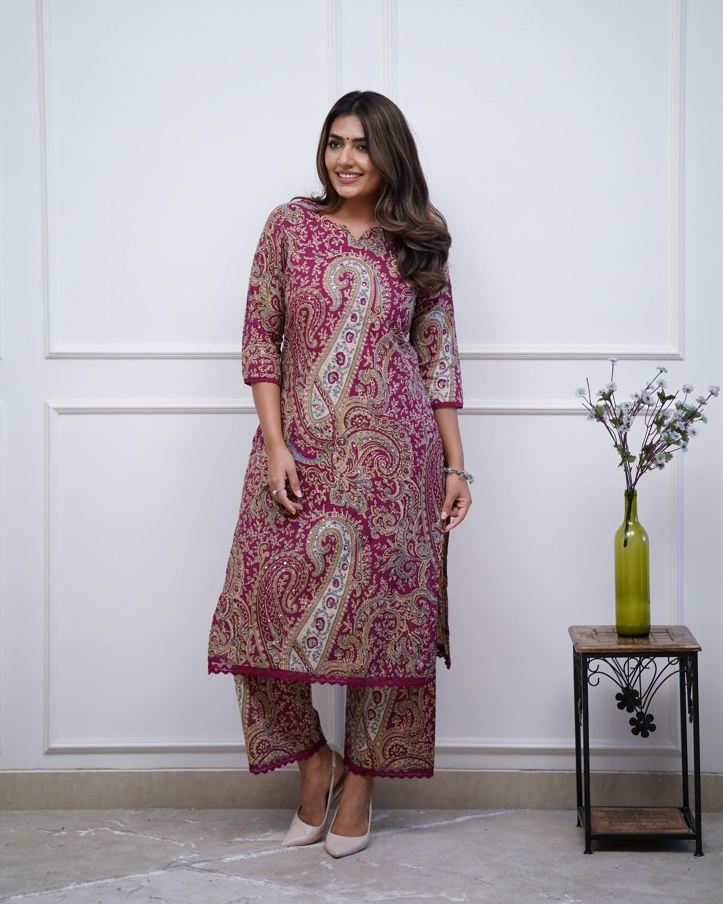 GoSriKi Women's Rayon Kurta with Palazzo - Rani Pink - Image 4