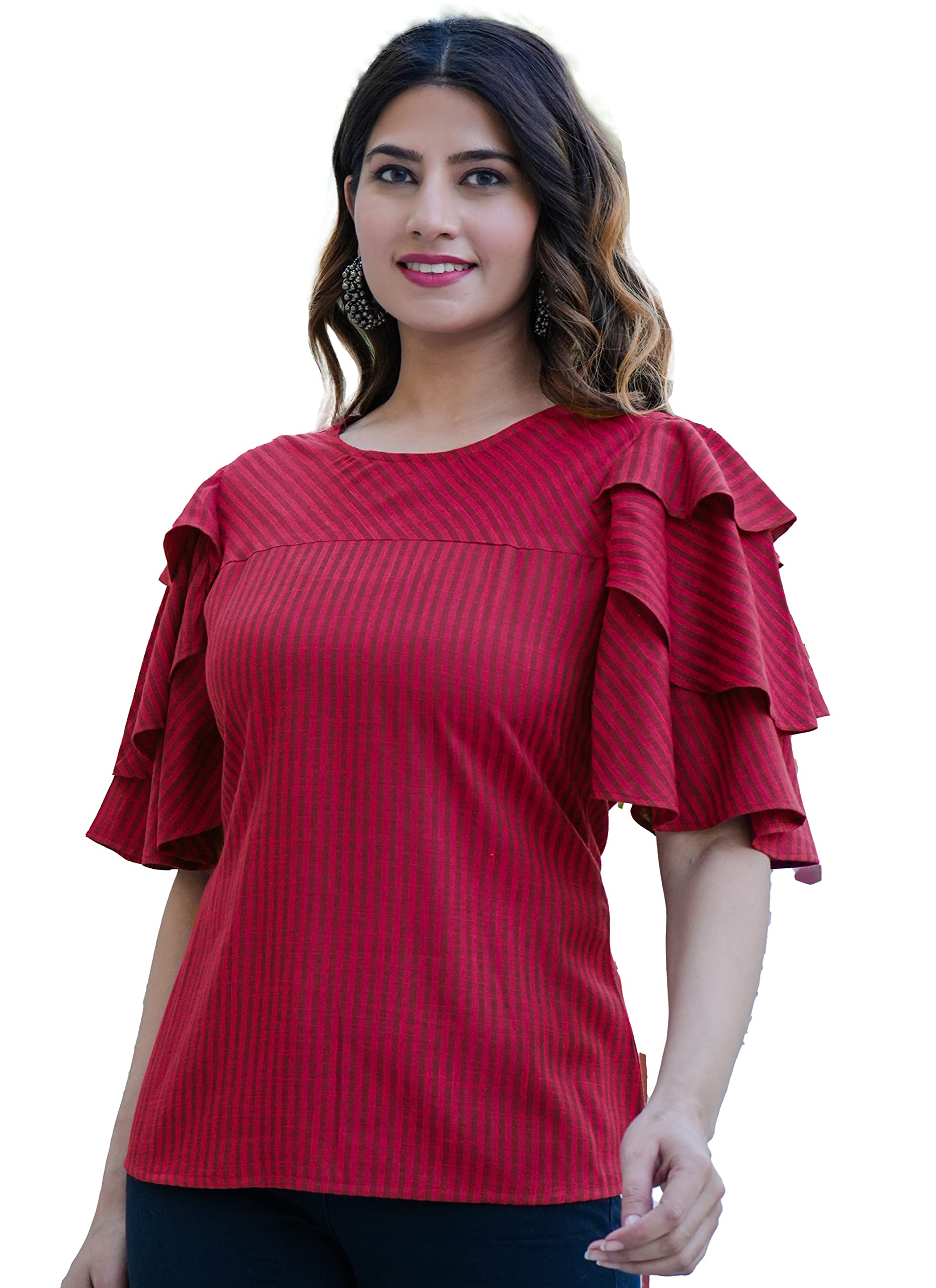 Yash Fashion Women's Stripe Printed Top - Maroon