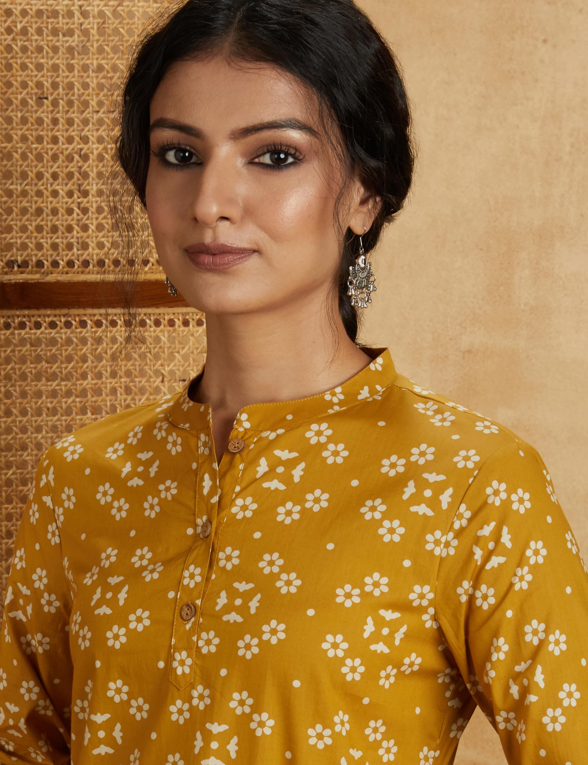 Myx Women's Printed Cotton Kurti - Ochre - Image 3