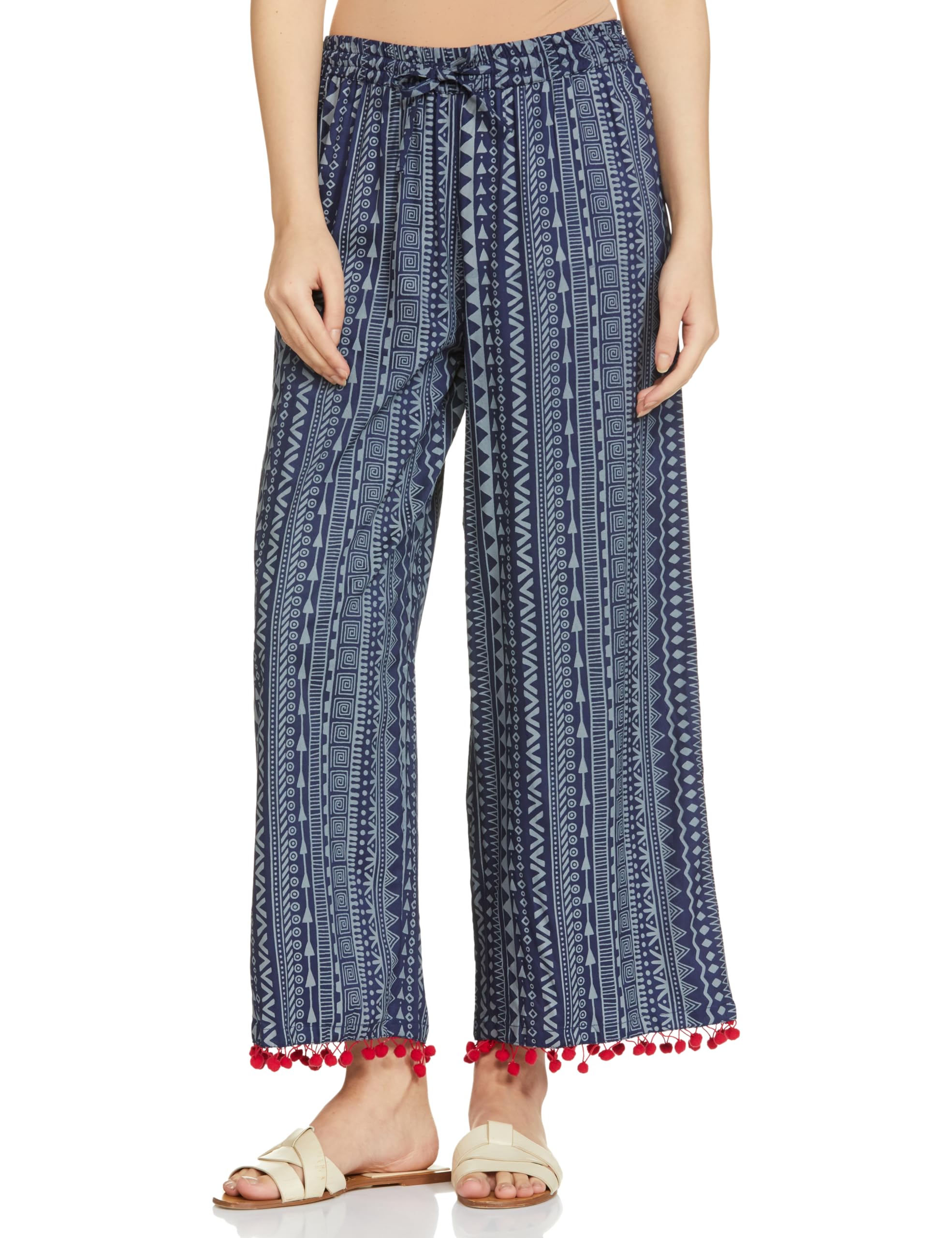 Myx Blue Khadi Cotton Flared Palazzo Trousers for Women