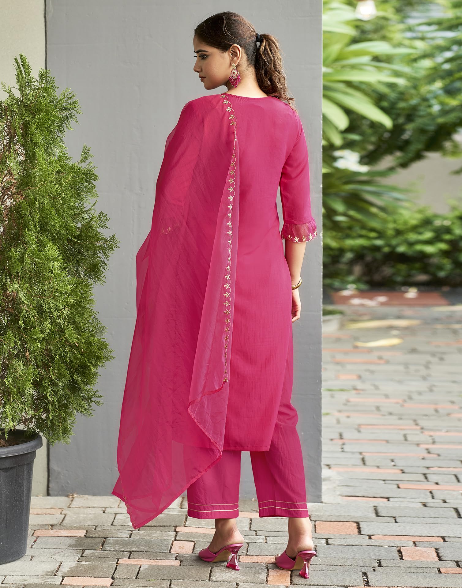 SKYLEE Dark Hot Pink Silk Blend Kurta Set for Women - Image 2
