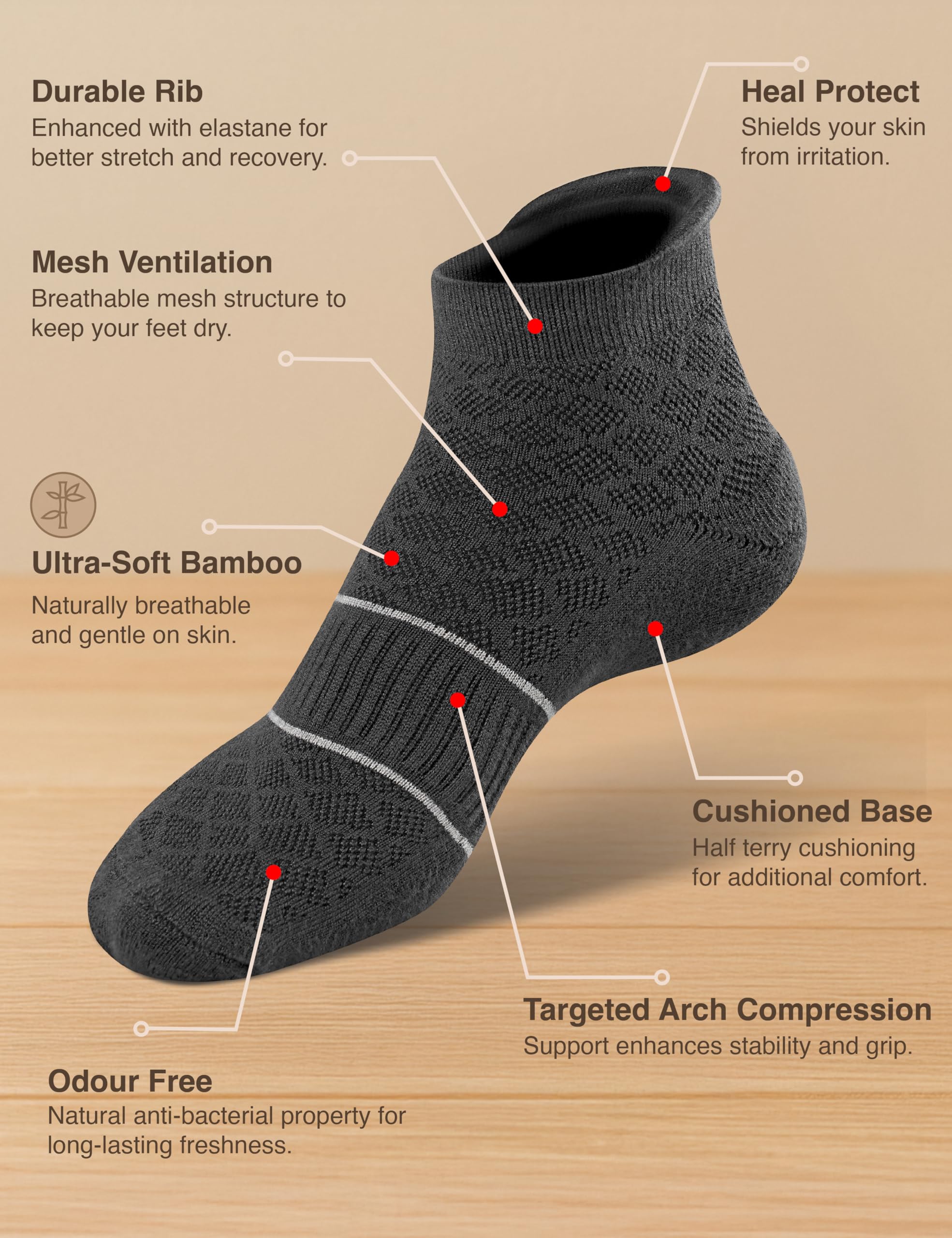 Symbol Bamboo Ankle Socks for Men - Black - Image 3