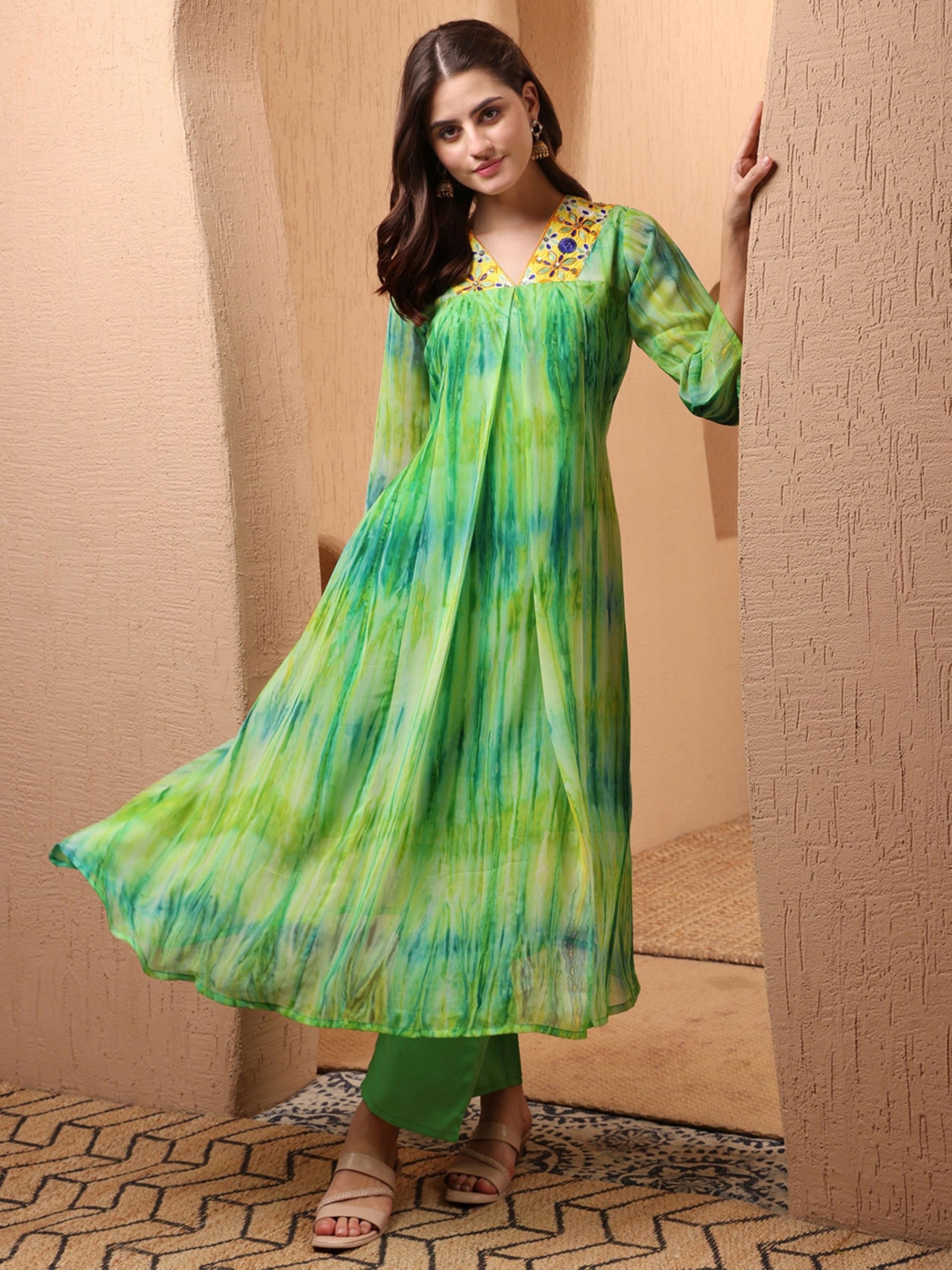 Georgette Kurta - Green Ombre Tie-Dye - Image 2