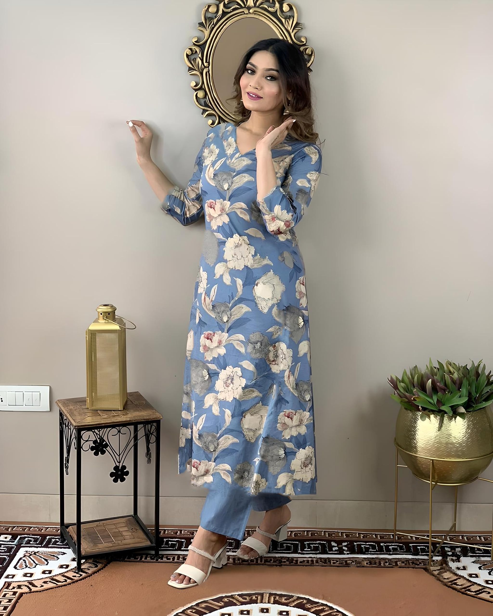 ANNI DESIGNER Women's Rayon Kurta with Pant - Blue - Image 4