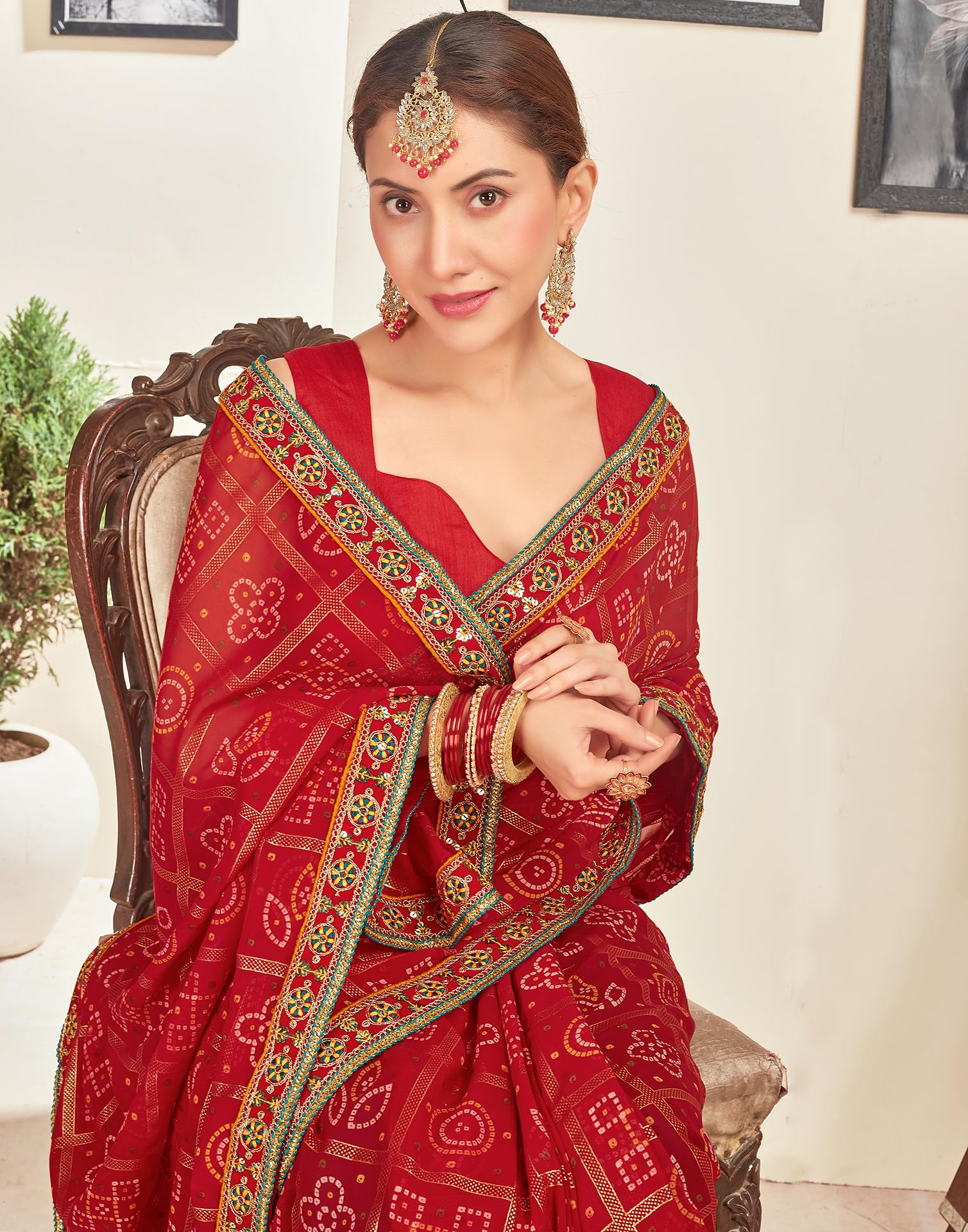 SIRIL Georgette Bandhani Saree with Embroidery - Image 5