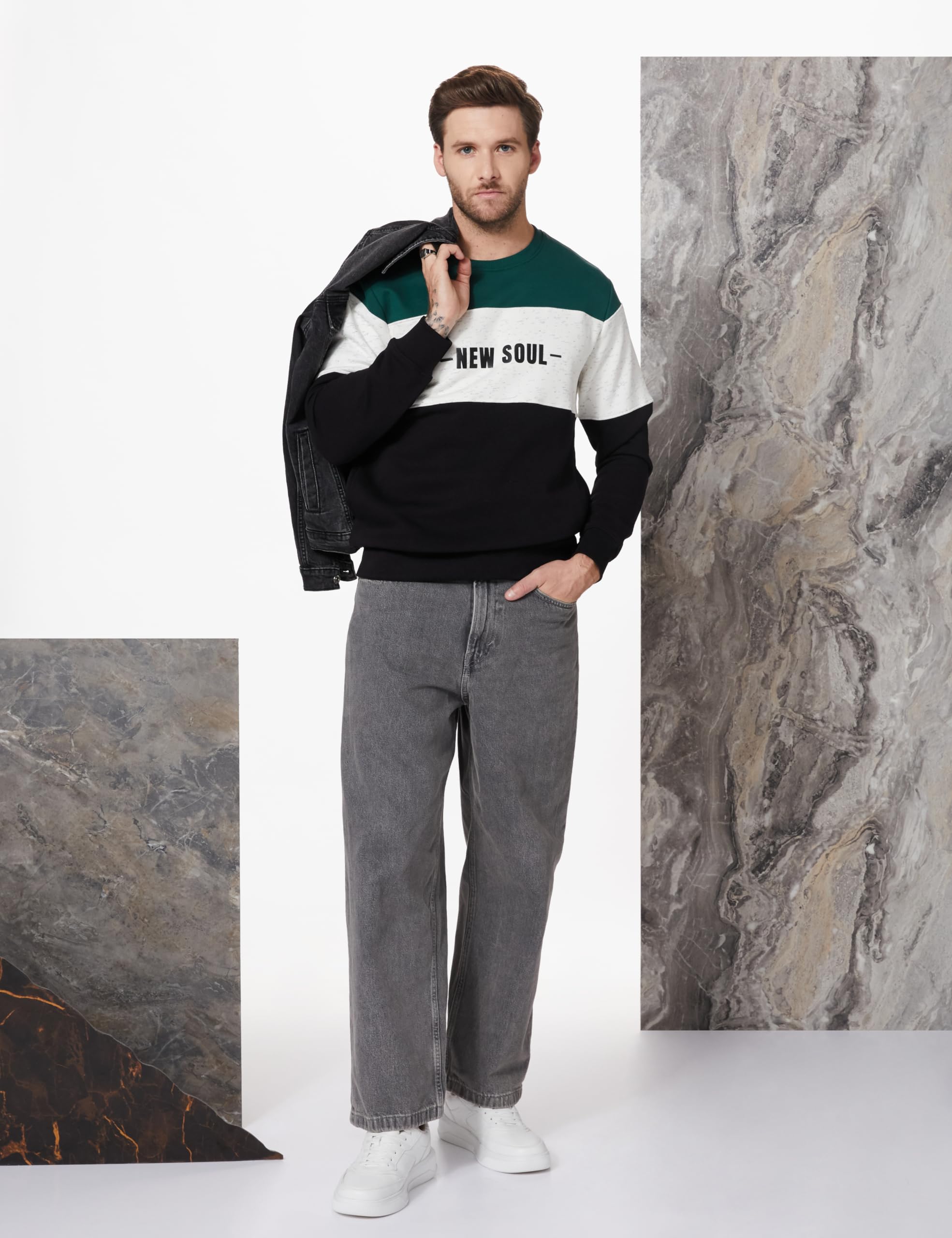 Amazon Men's Cotton Blend Crew Neck Sweatshirt - Green - Image 3