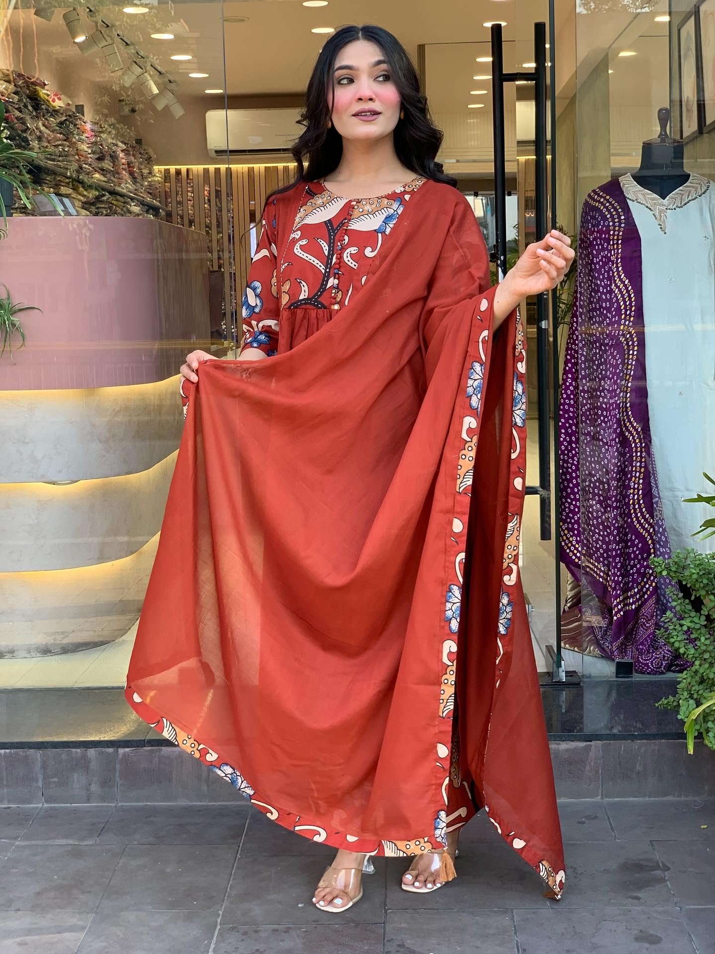 GoSriKi Rust Anarkali Kurta Set for Women - Image 2