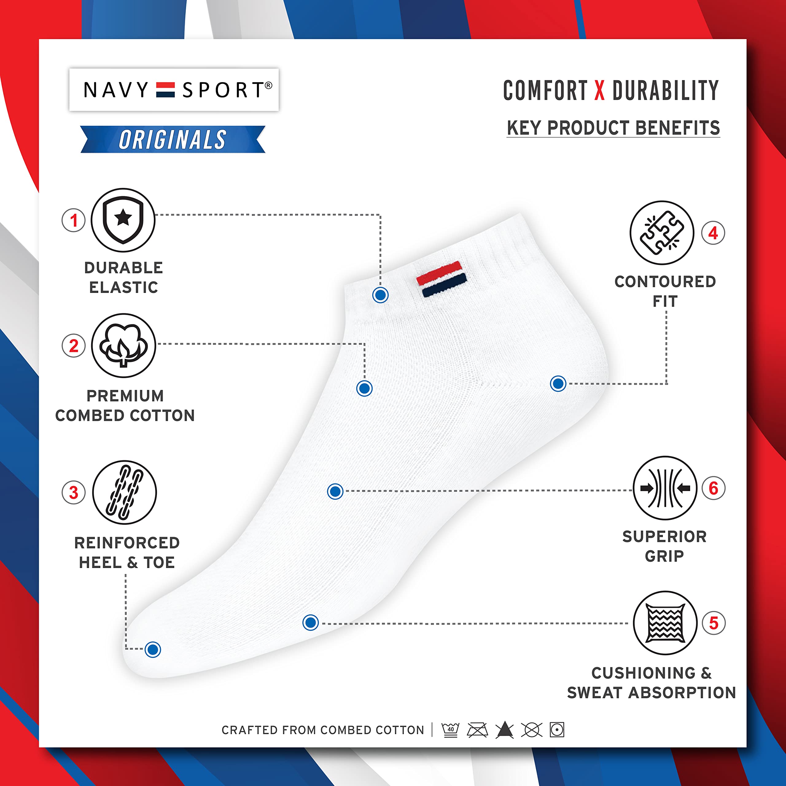 NAVYSPORT Men's Navy Blue Ankle Length Cotton Socks - Image 2