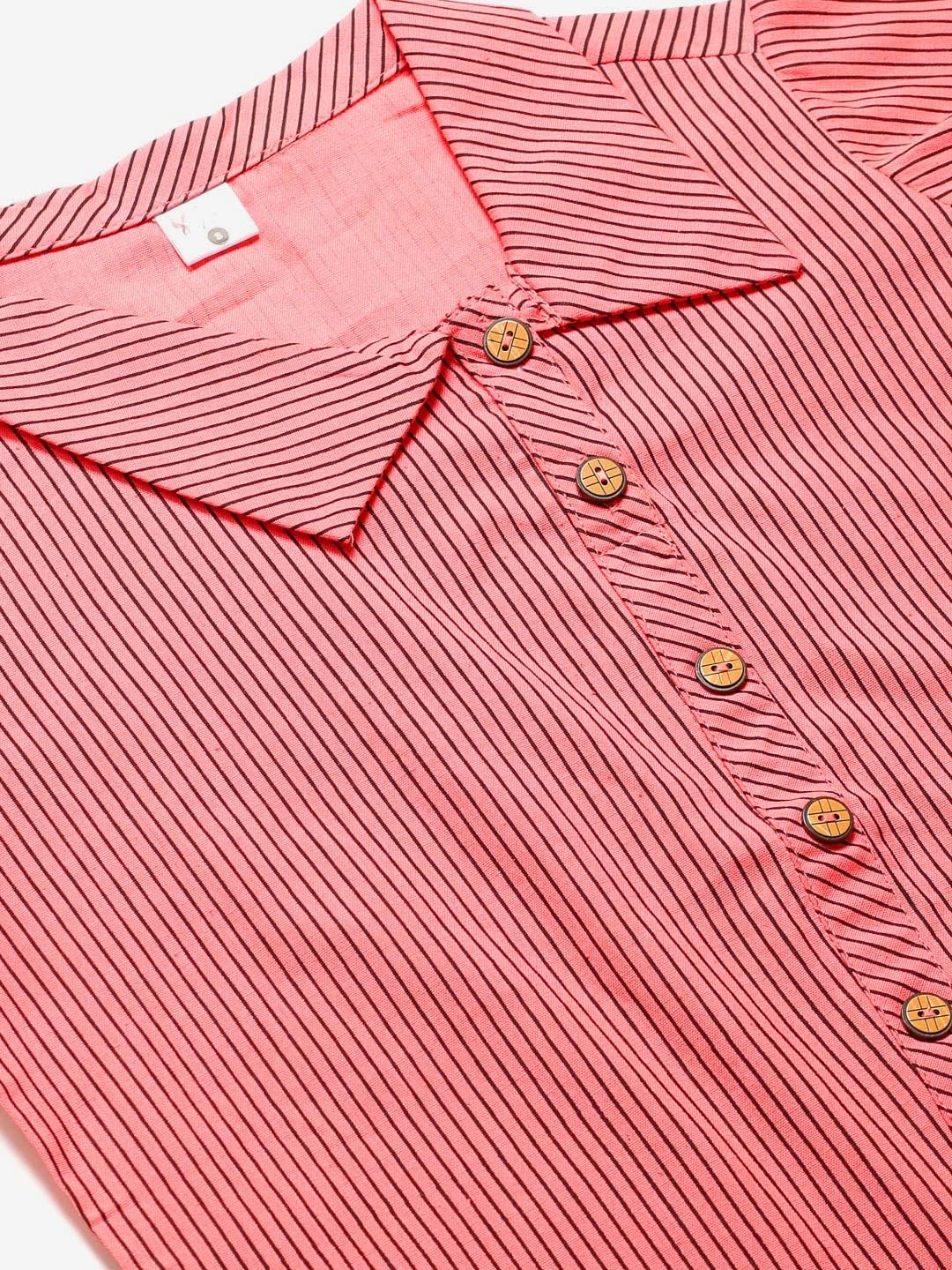 Yash Fashion Women's Cotton Stripe Printed Straight Top - Pink - Image 5