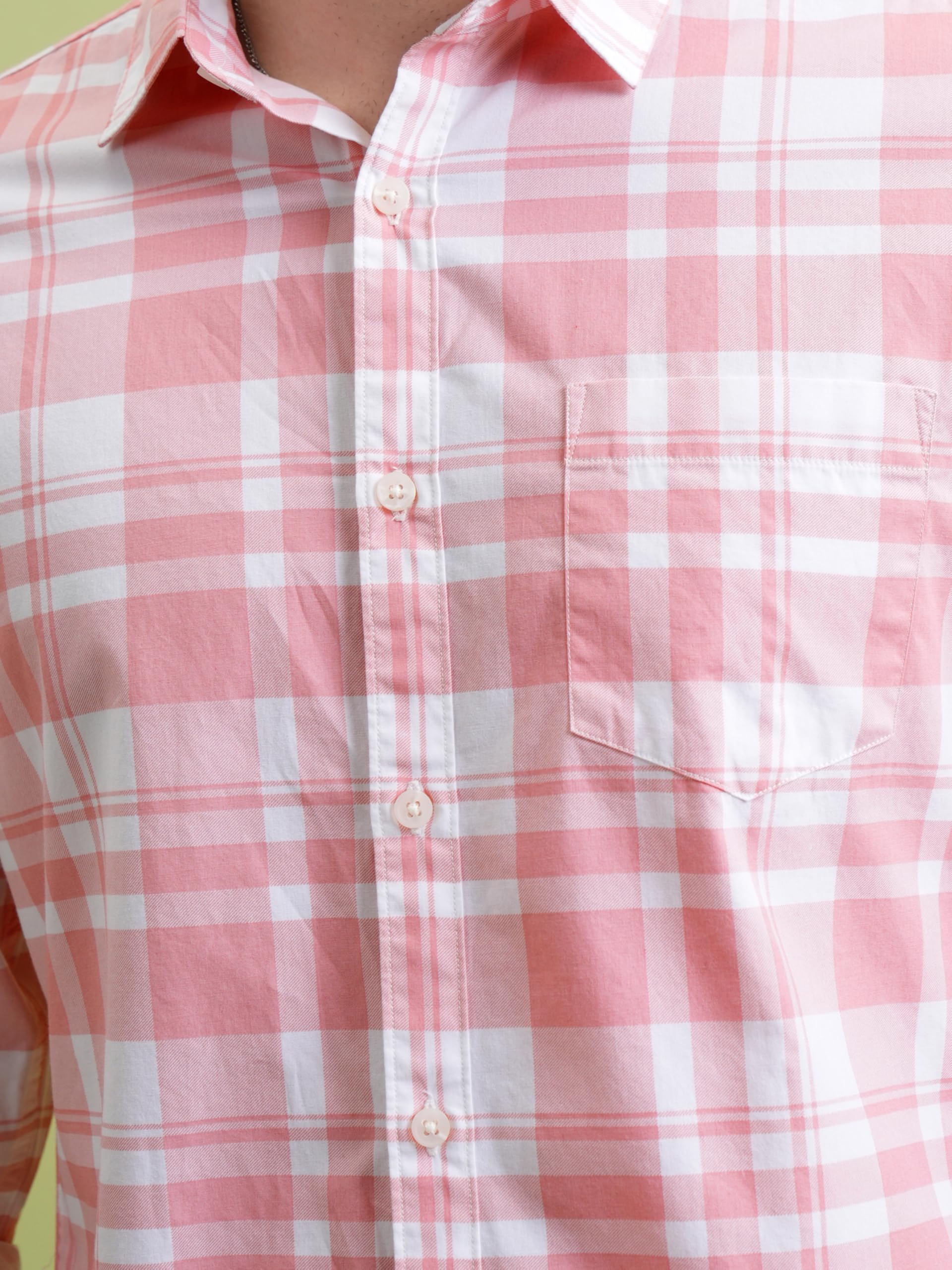 Highlander Men's Checked Cotton Shirt - Pink White - Image 5