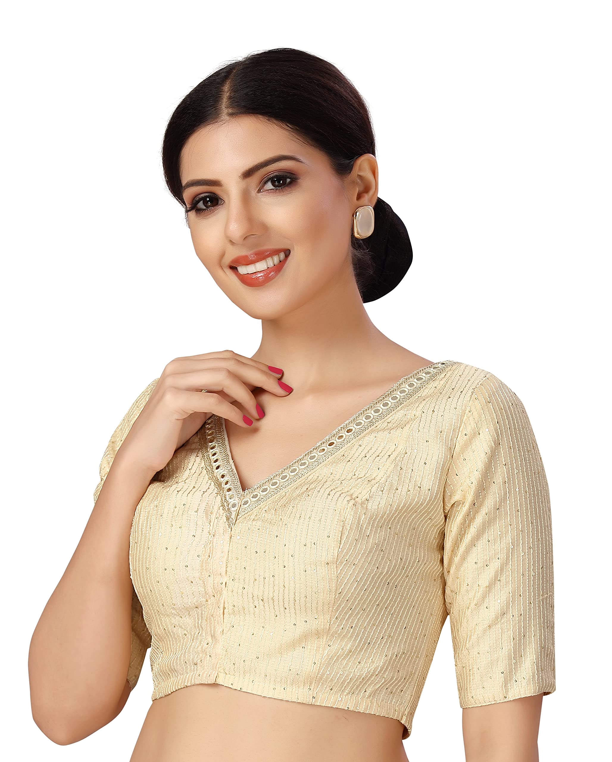 Studio Shringaar Women's Saree Blouse with Mirror Work - Gold - Image 4